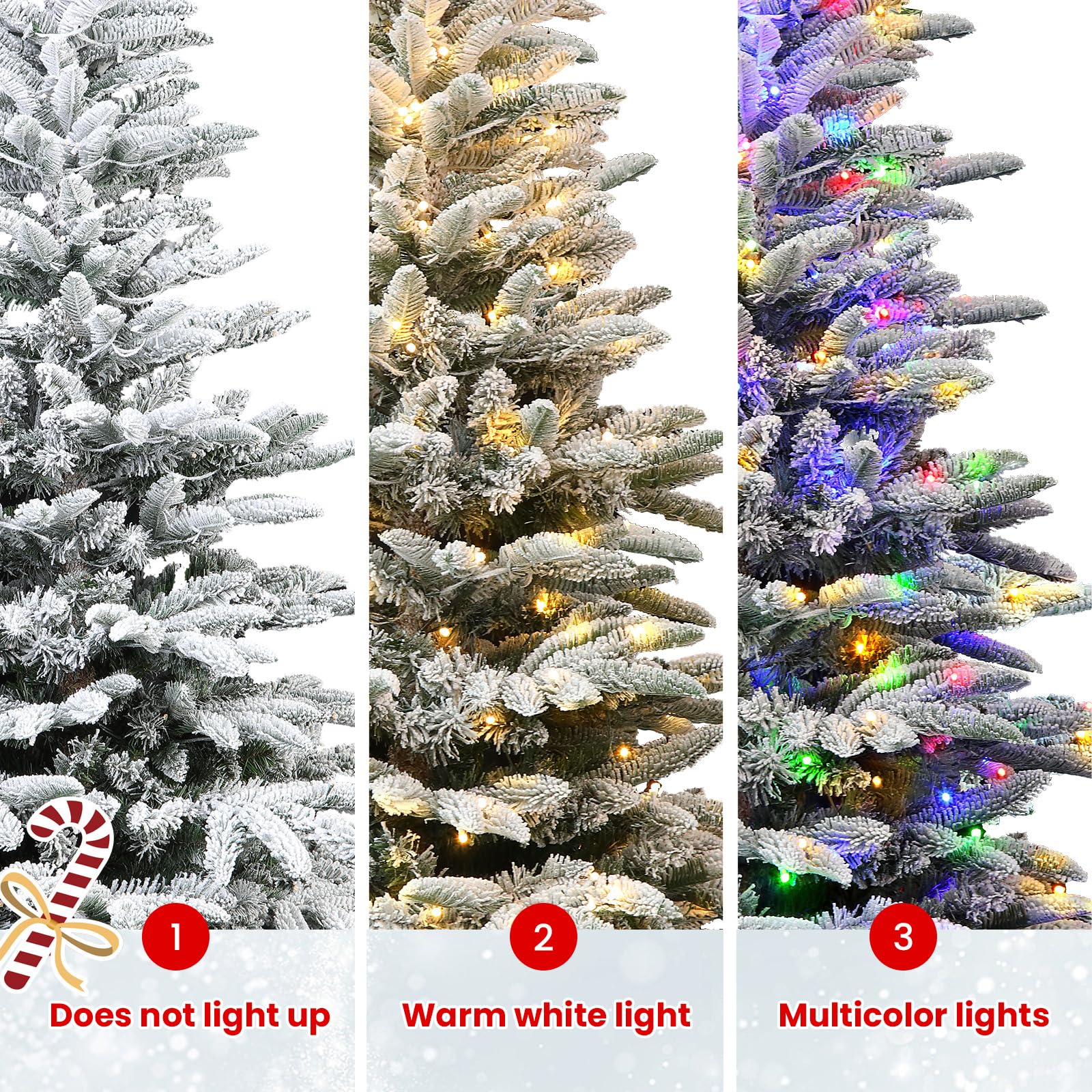 7.5ft Prelit Artificial Hinged Upgraded Snow Flocked Christmas Tree with Remote, 460 Pre-Lit Multi-Color RGB Lights and 1267 PE & PVC Branch Tips, Perfect Choice for Xmas Decoration, 7.5 FT - SHareconn