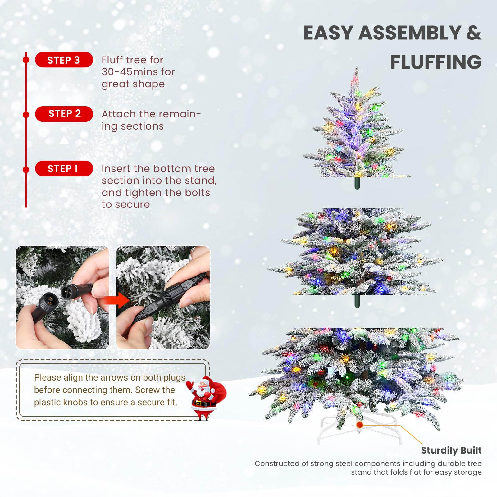 7.5ft Prelit Artificial Hinged Upgraded Snow Flocked Christmas Tree with Remote, 460 Pre-Lit Multi-Color RGB Lights and 1267 PE & PVC Branch Tips, Perfect Choice for Xmas Decoration, 7.5 FT - SHareconn