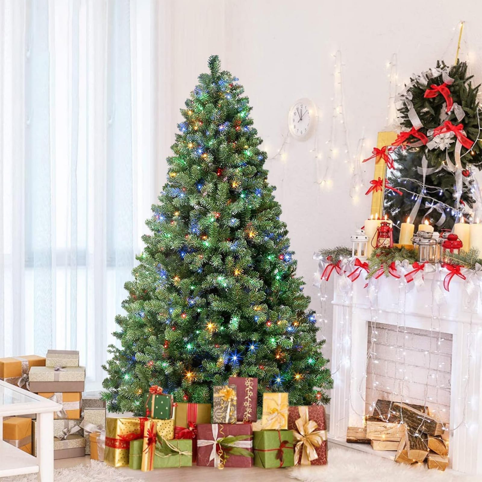 7.5ft Prelit Warm White & Color LED Changing Lights Premium Artificial Hinged Christmas Tree with Remote Control - SHareconn
