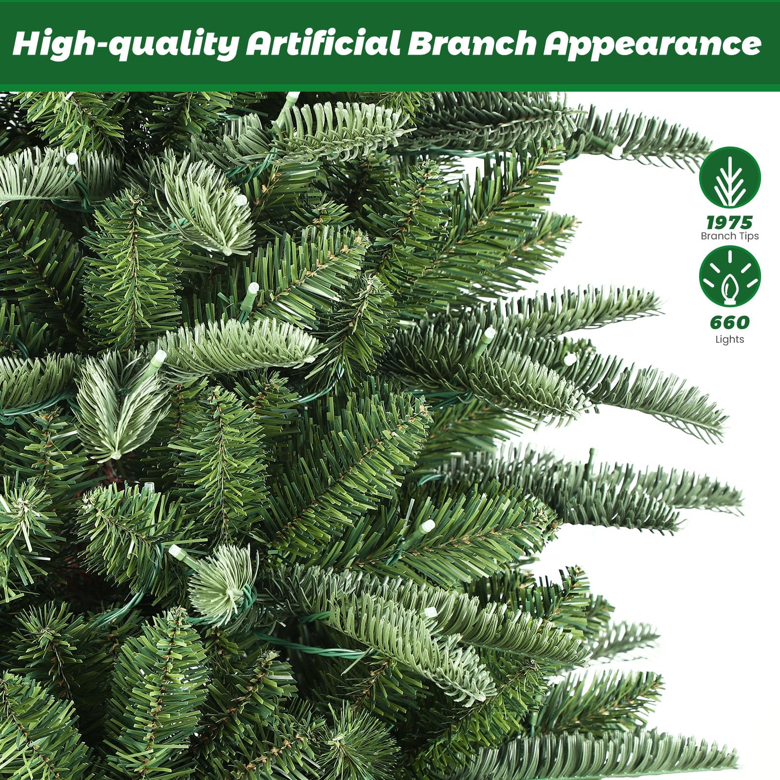 7.5ft Prelit Artificial Hinged Upgraded Christmas Tree with Remote, 660 Pre-Lit Multi-Color RGB Lights and 1975 PE & PVC Branch Tips, Perfect Choice for Xmas Decoration, 7.5 FT - SHareconn