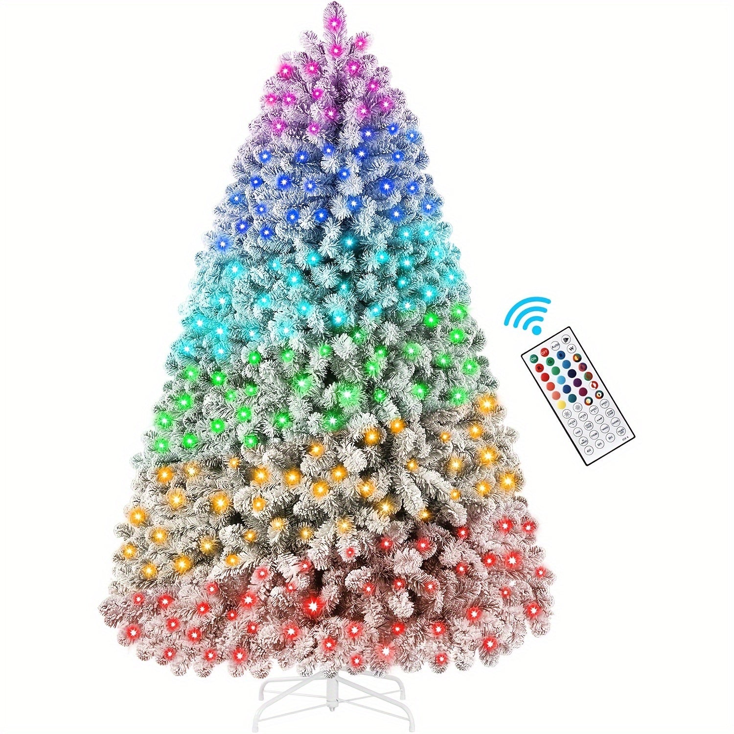 Prelit Multi-Color RGB Lightst Snow Flocked Artificial Holiday Christmas Tree with Remote - SHareconn
