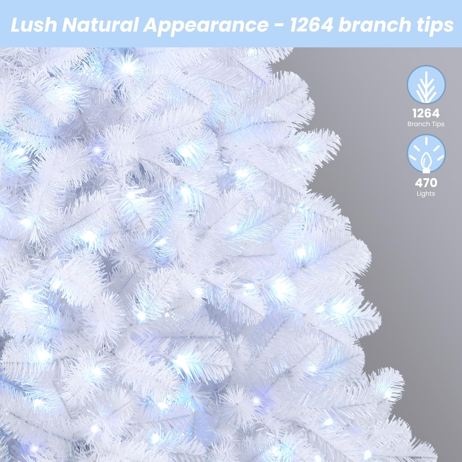 7.5ft Prelit RGB Lights Premium Artificial Hinged White Christmas Tree - SHareconn