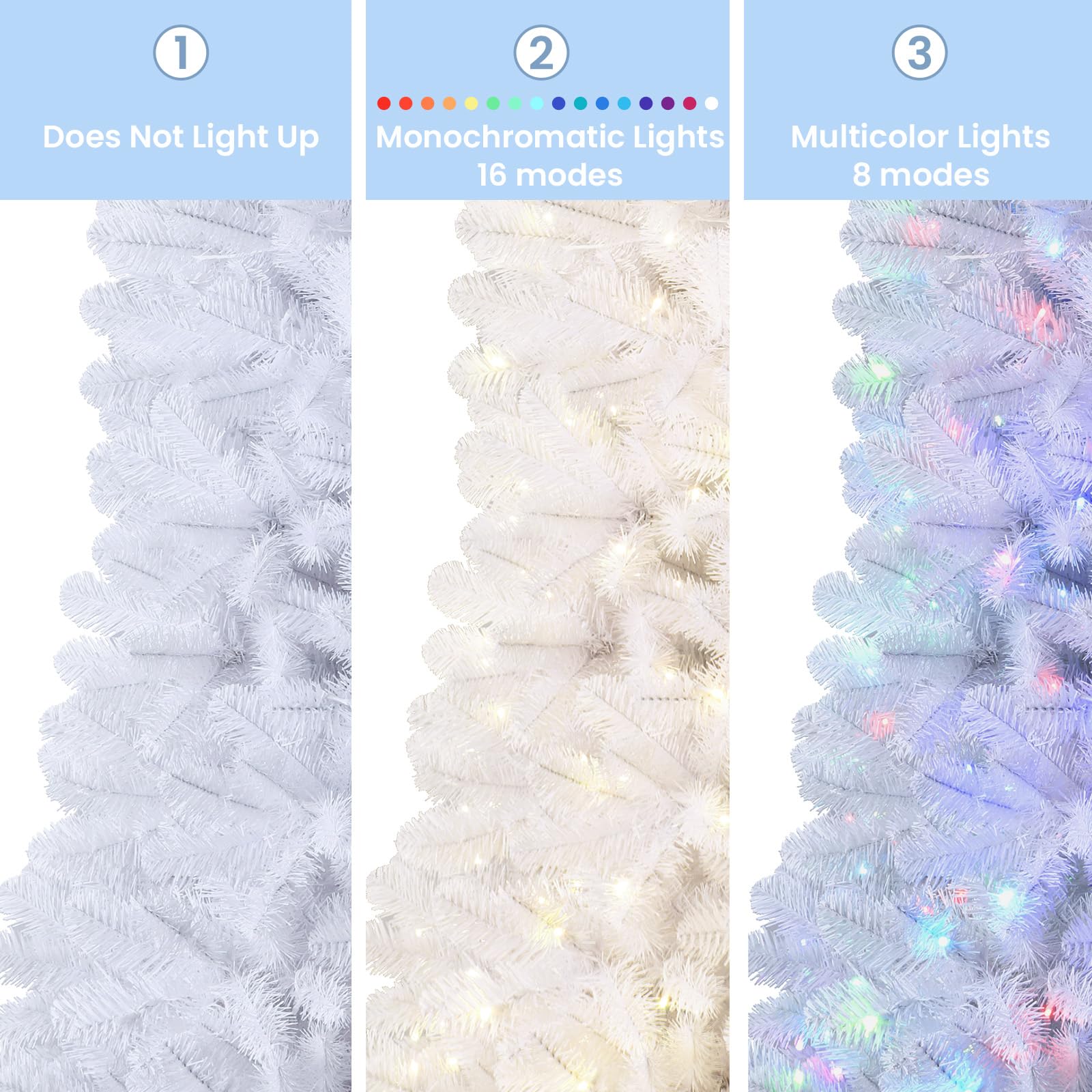 7.5ft Prelit RGB Lights Premium Artificial Hinged White Christmas Tree - SHareconn