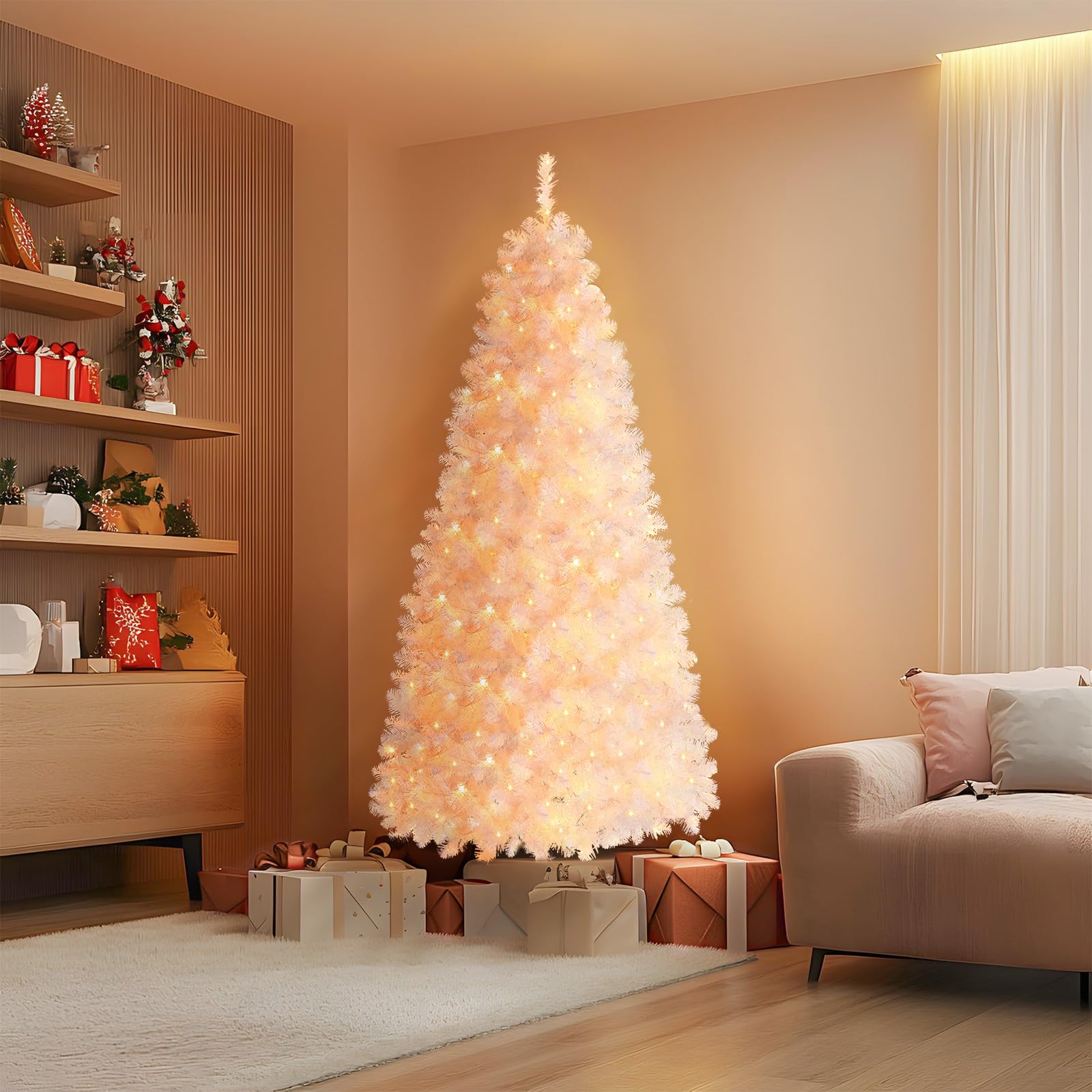 7.5ft Prelit Warm White Lights Premium Artificial Hinged Christmas Tree - SHareconn