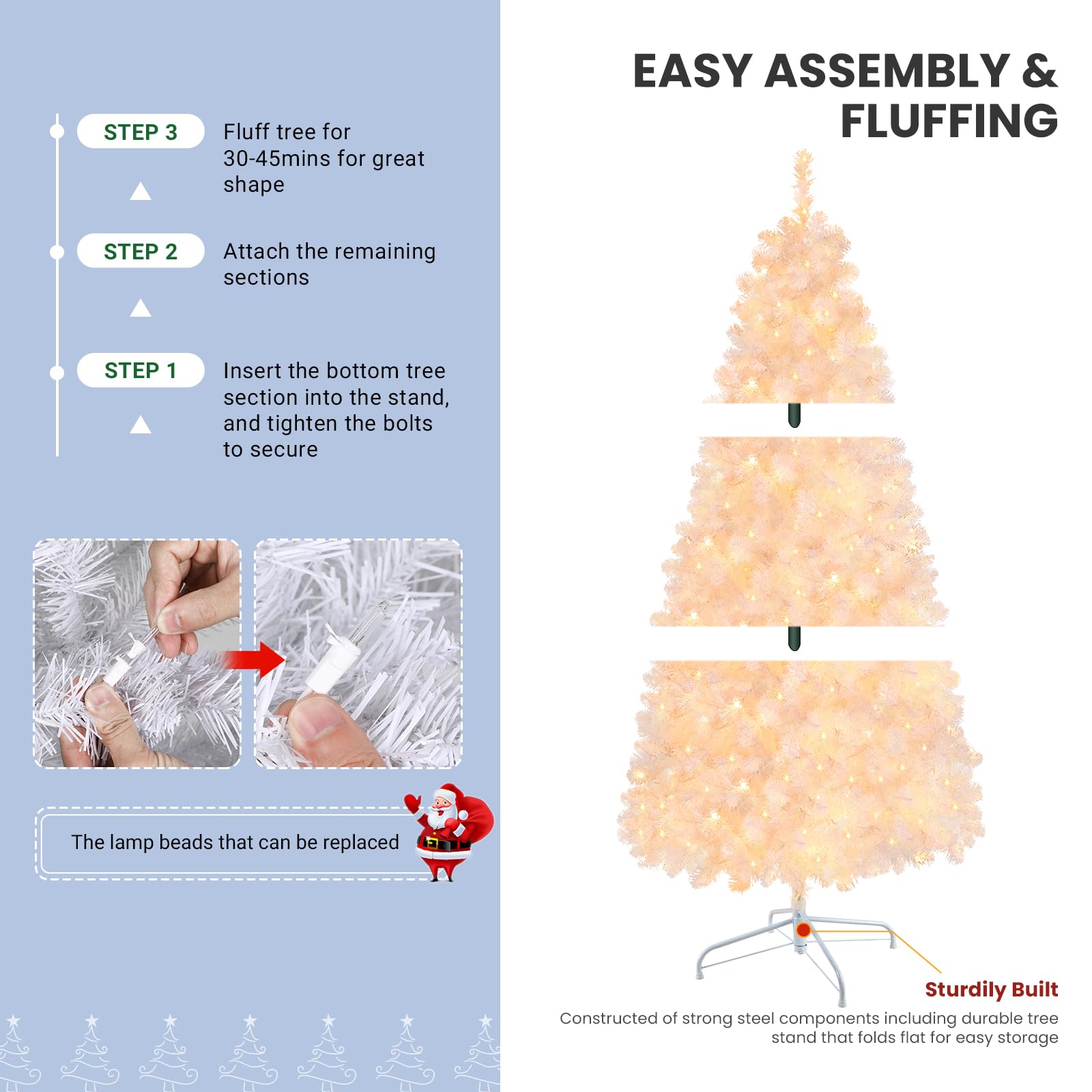 7.5ft Prelit Warm White Lights Premium Artificial Hinged Christmas Tree - SHareconn