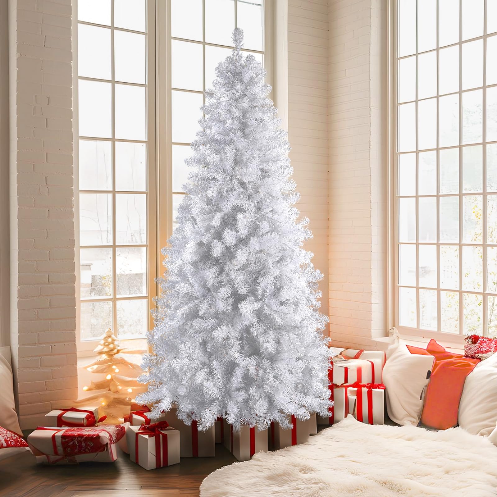 7.5ft Prelit Warm White Lights Premium Artificial Hinged Christmas Tree - SHareconn