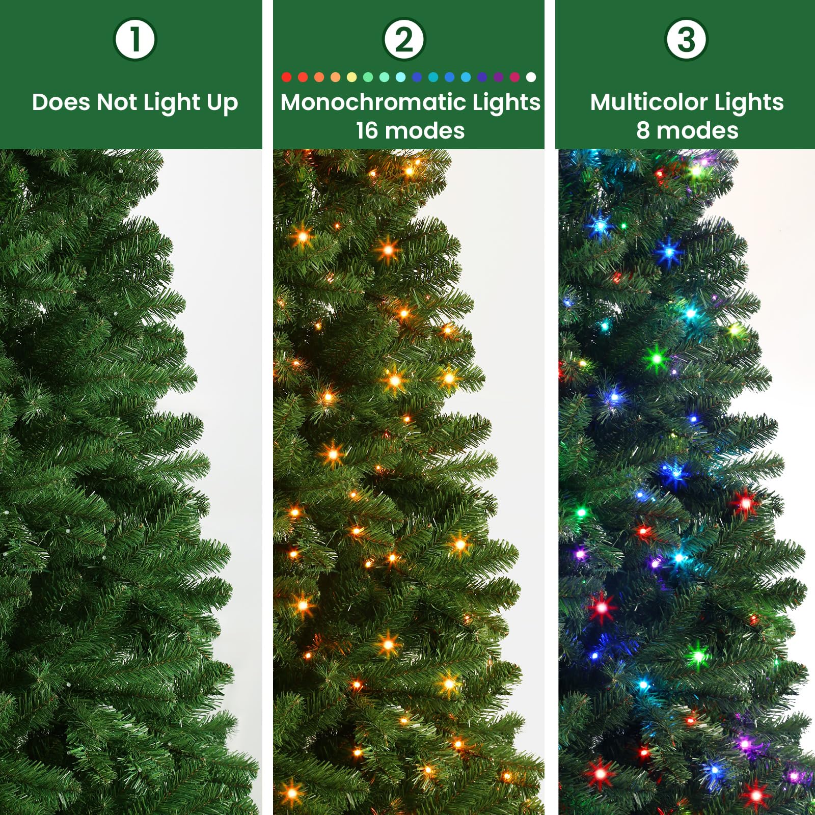 Pre-lit Multi Color RGB Lights PVC Branch Premium Artificial Hinged Christmas Tree with Remote-Green - SHareconn