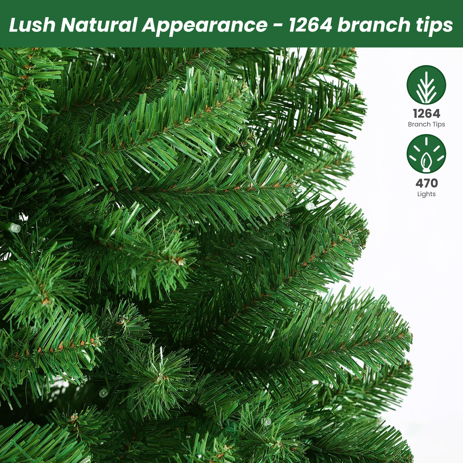 Pre-lit Multi Color RGB Lights PVC Branch Premium Artificial Hinged Christmas Tree with Remote-Green - SHareconn