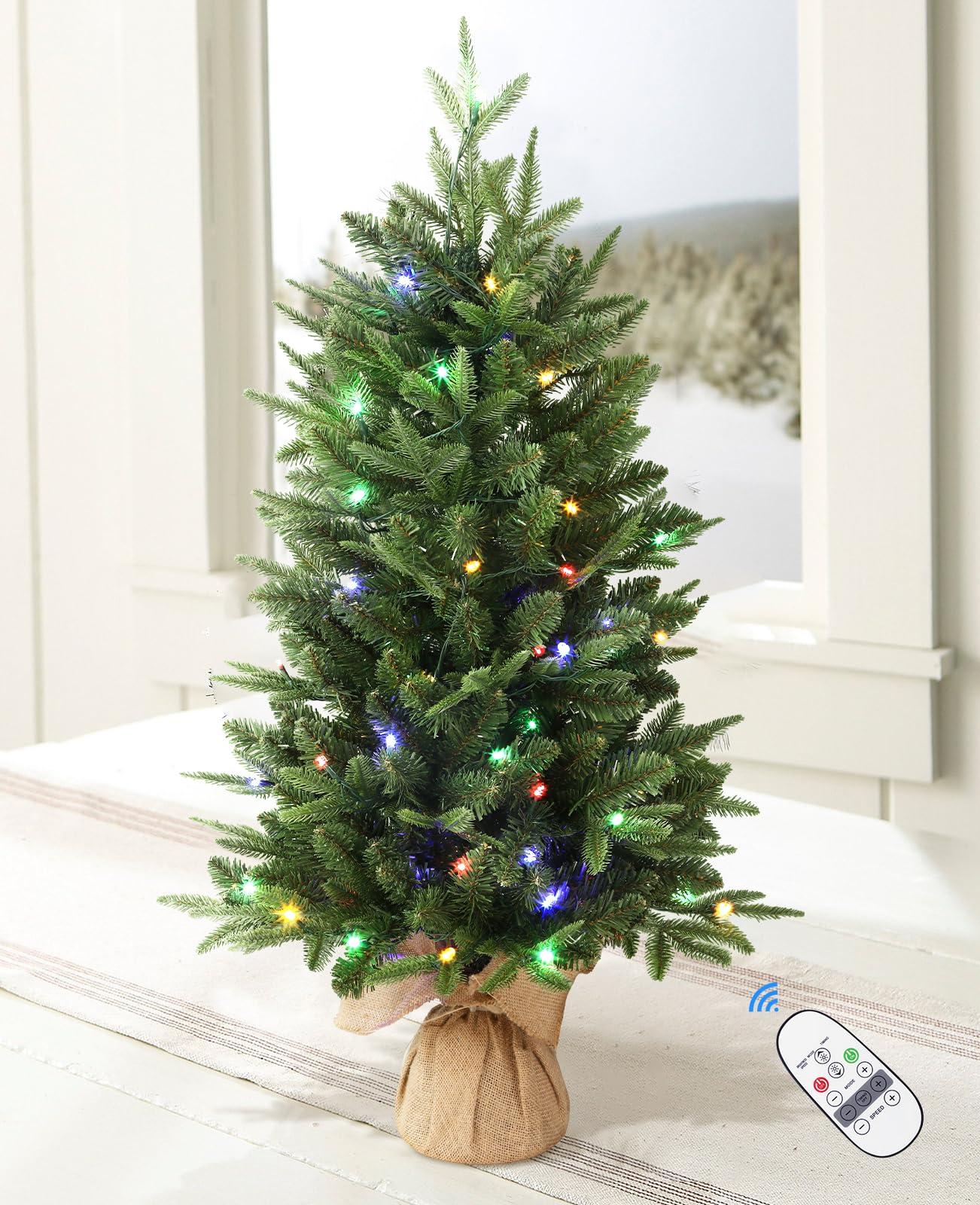 3 ft Small Mini Prelit Artificial Christmas Tree with Color LED Lights - SHareconn