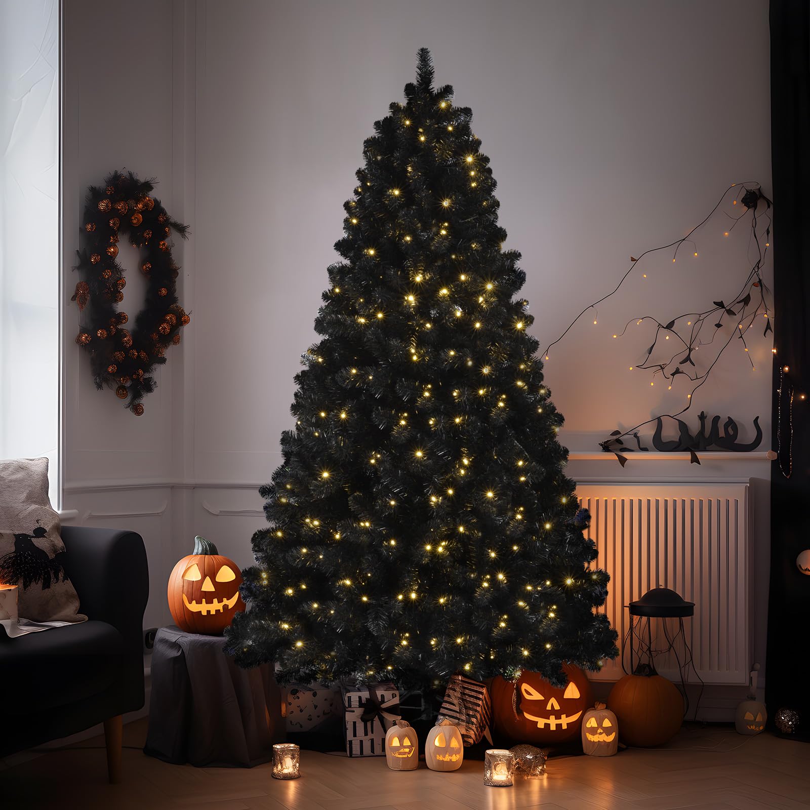 Prelit Premium Artificial Warm White Lights Hinged Christmas Tree - SHareconn