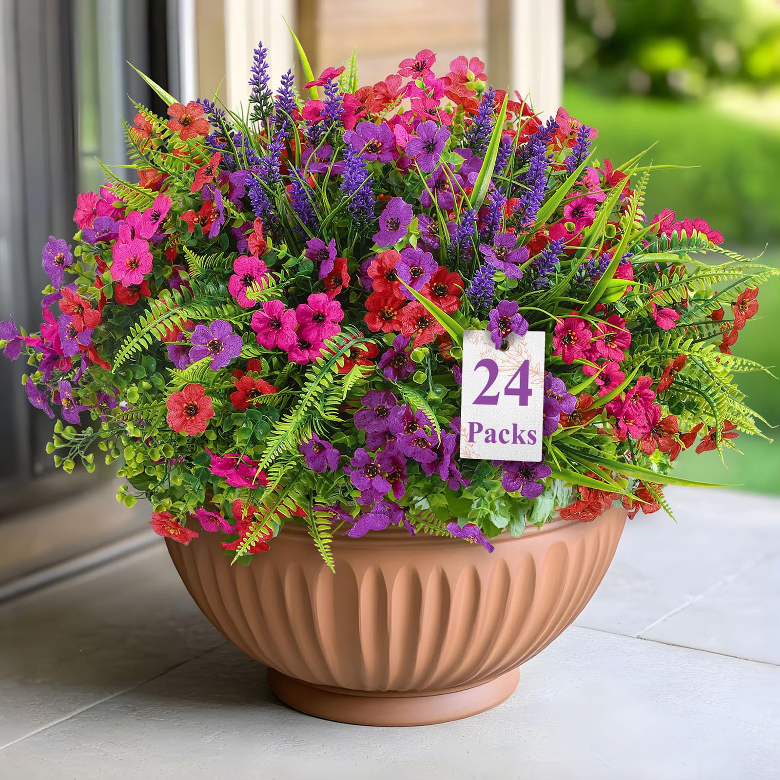 24 Bundles Artificial Flowers, UV Resistant Eucalyptus Violet and Lavender Silk Fake Plants, Red Rose Purple - SHareconn