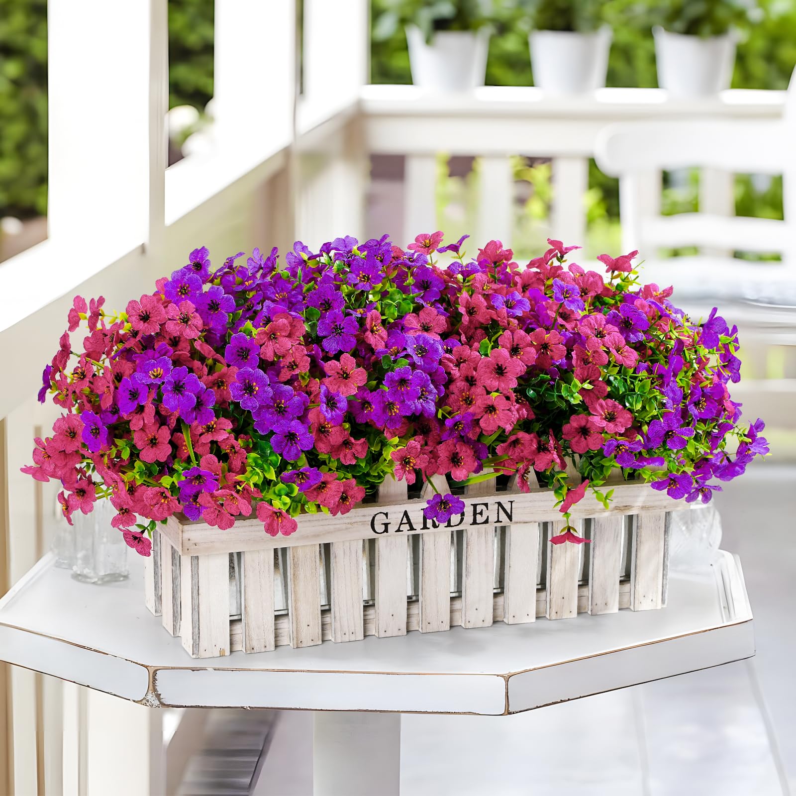 24 Bundles Artificial Flowers for Outdoors Decoration, UV Resistant Silk Violet Faux Colorful Daisy Eucalyptus(Purple & Rosered) - SHareconn