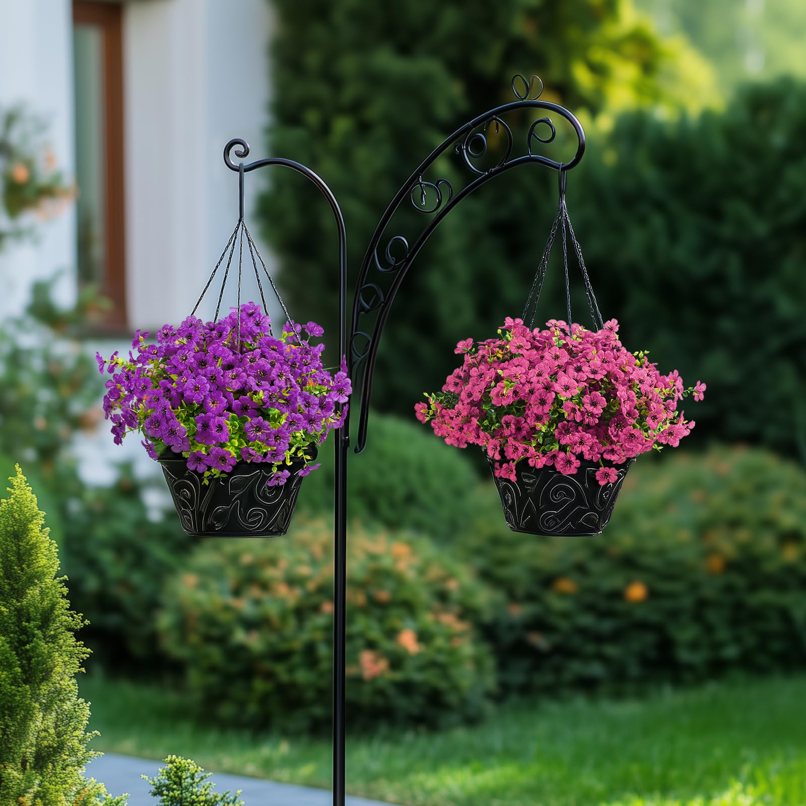 24 Bundles Artificial Flowers for Outdoors Decoration, UV Resistant Silk Violet Faux Colorful Daisy Eucalyptus(Purple & Rosered) - SHareconn