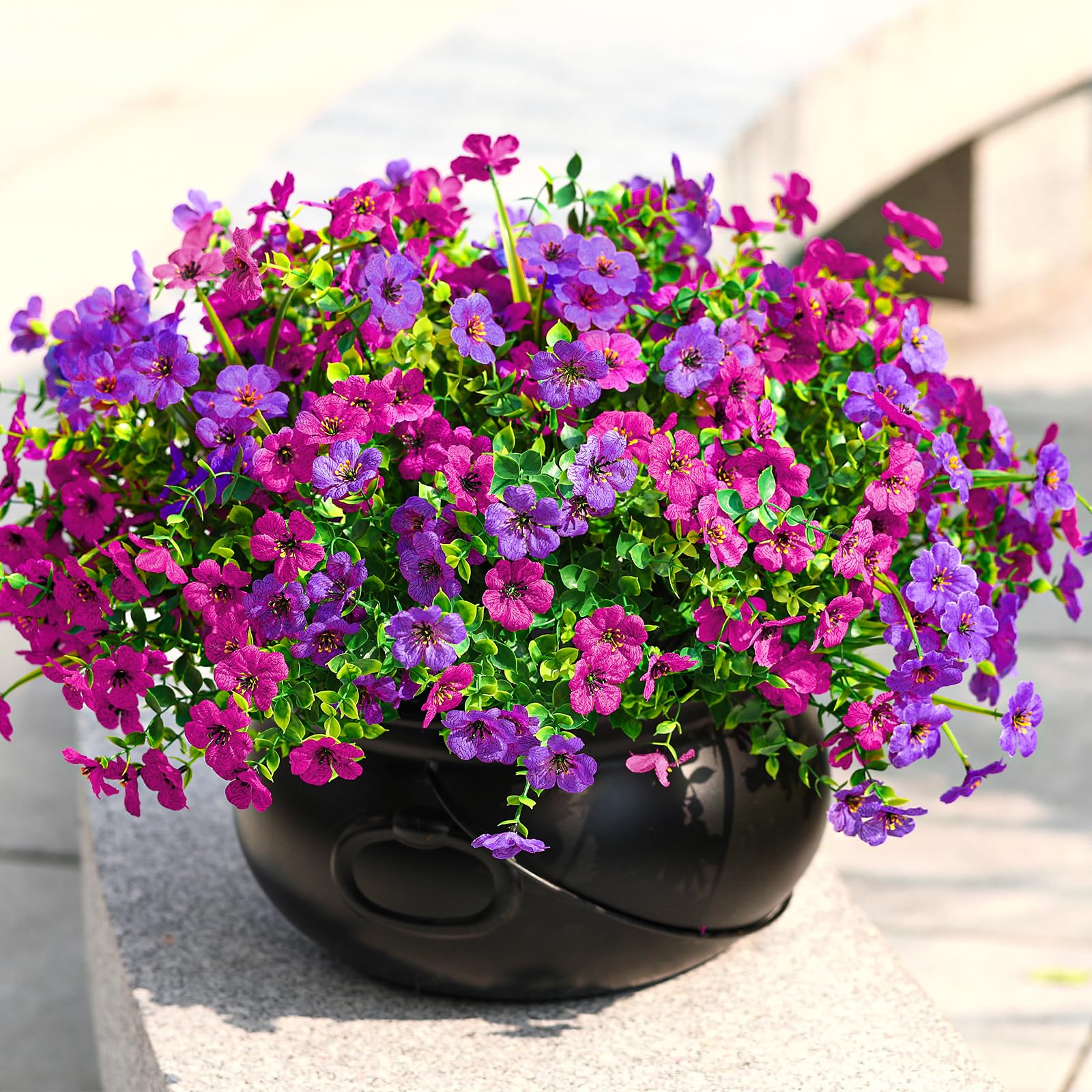 24 Bundles Artificial Flowers UV Resistant Silk Violet Faux Daisy Eucalyptus(Purple & Rosered) - SHareconn