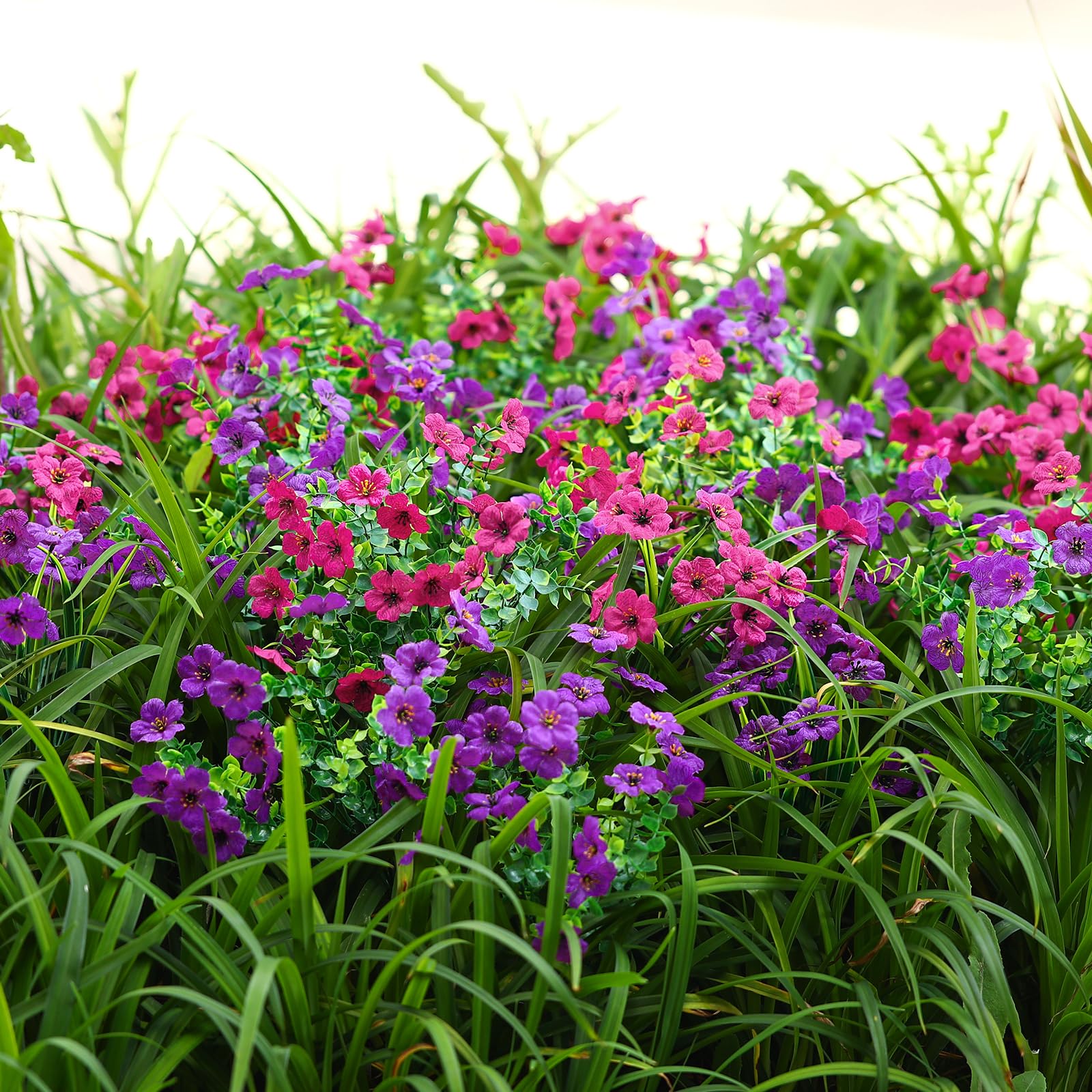 24 Bundles Artificial Flowers UV Resistant Silk Violet Faux Daisy Eucalyptus(Purple & Rosered) - SHareconn