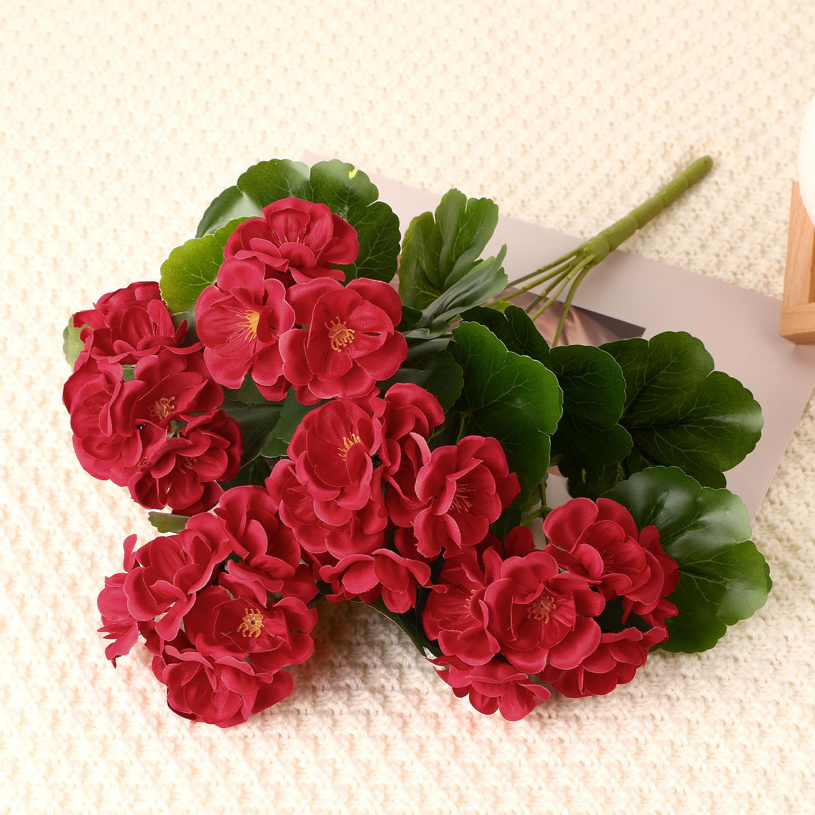 6 Pcs Artificial Geraniums Silk Flowers Red - SHareconn