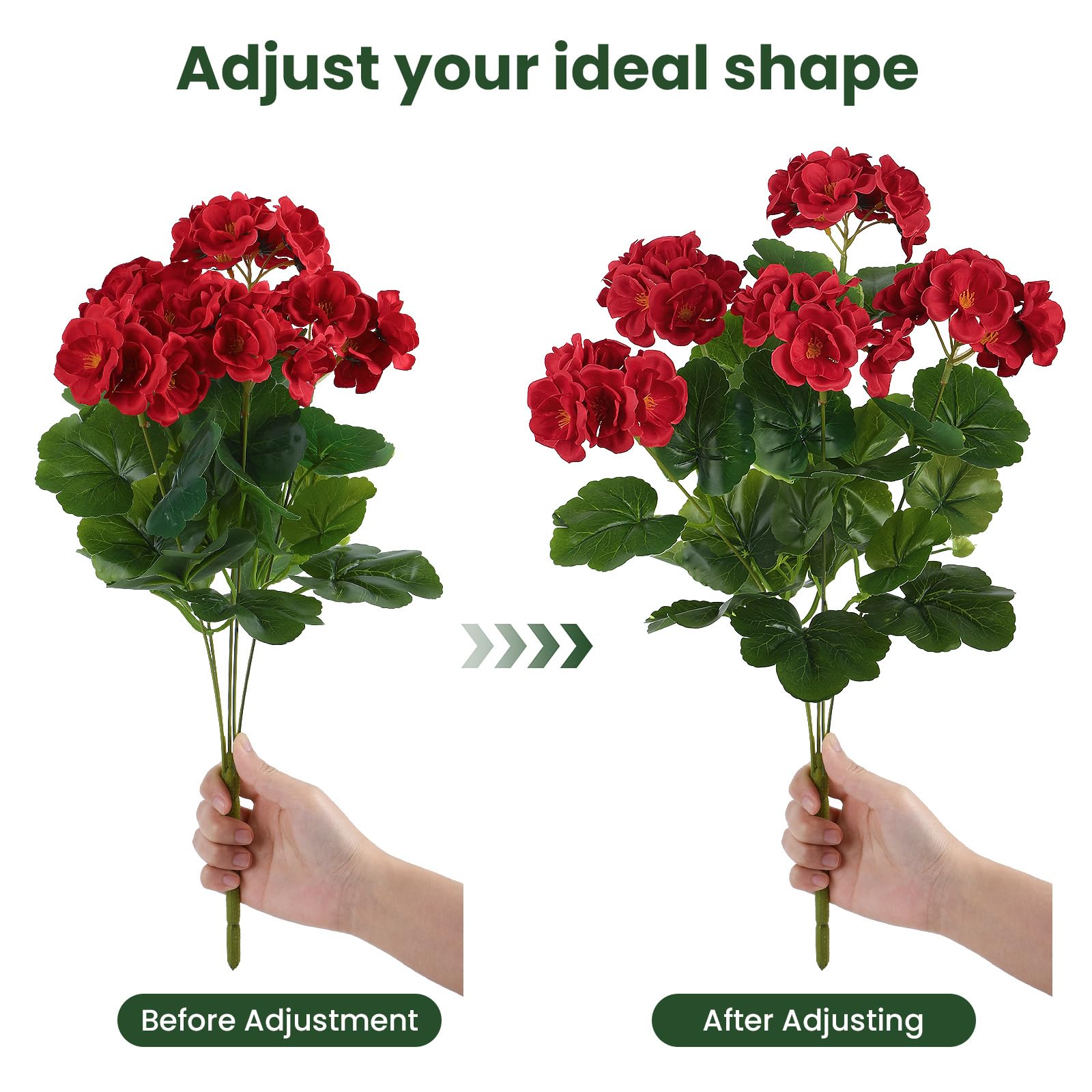 6 Pcs Artificial Geraniums Silk Flowers Red - SHareconn
