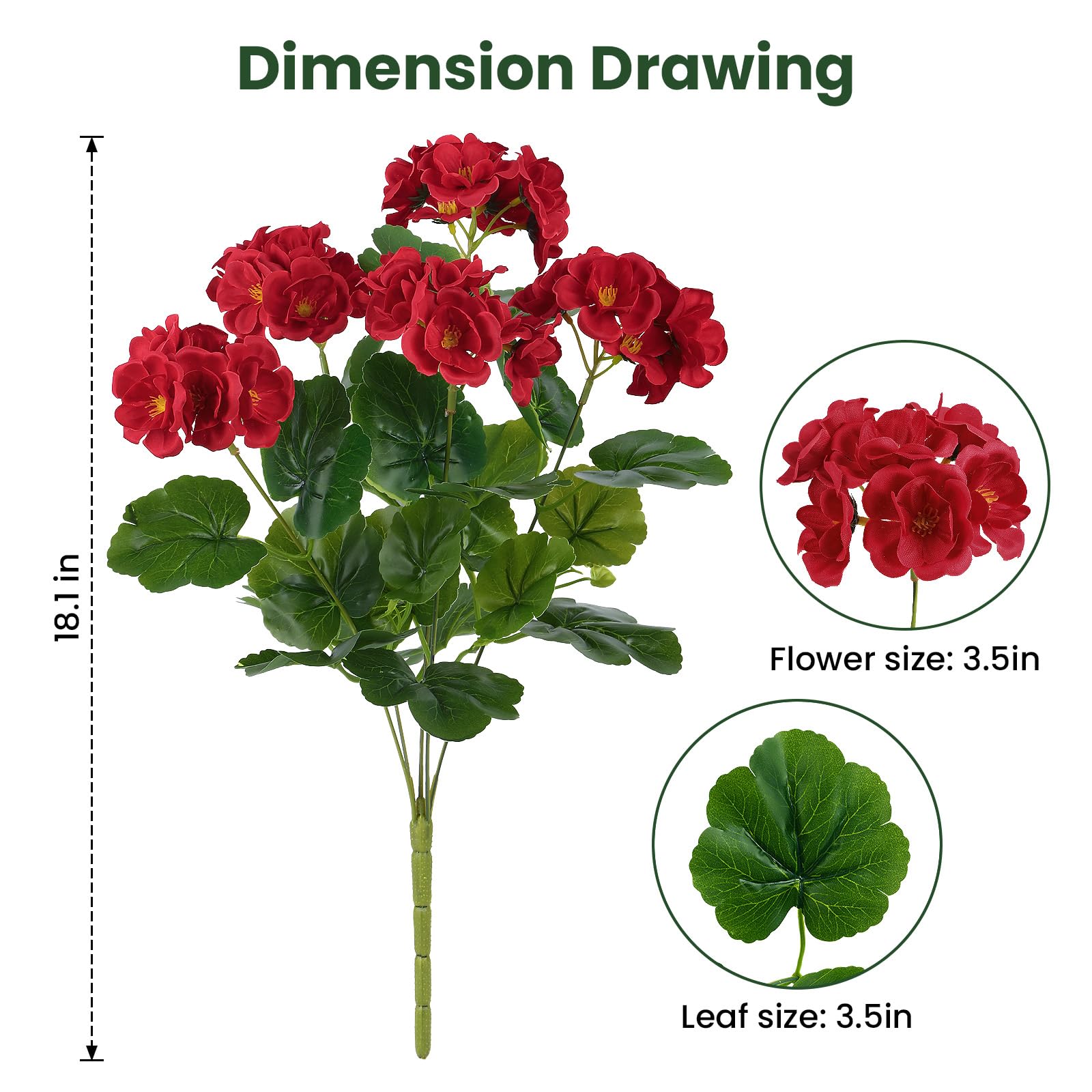 6 Pcs Artificial Geraniums Silk Flowers Red - SHareconn