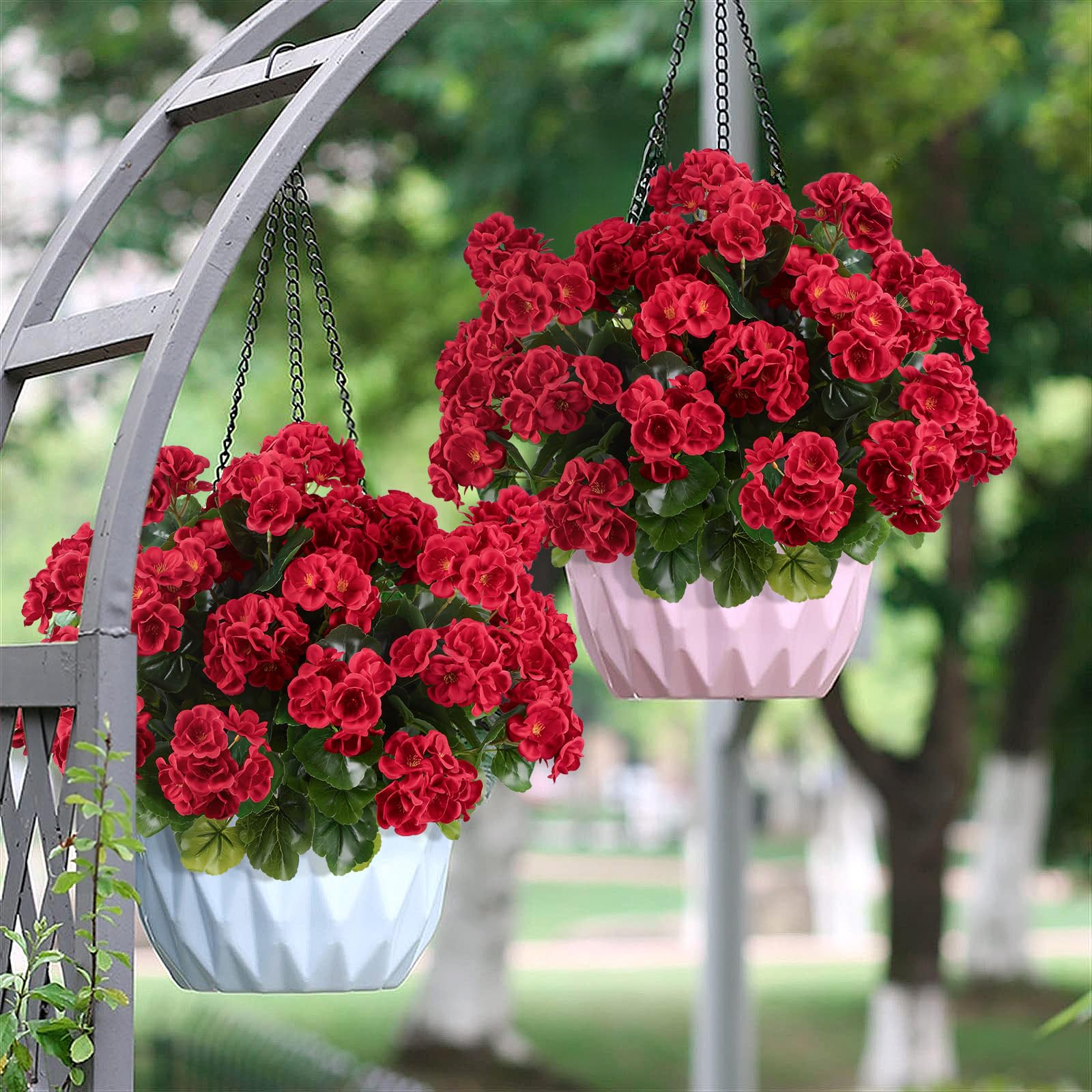 6 Pcs Artificial Geraniums Silk Flowers Red - SHareconn
