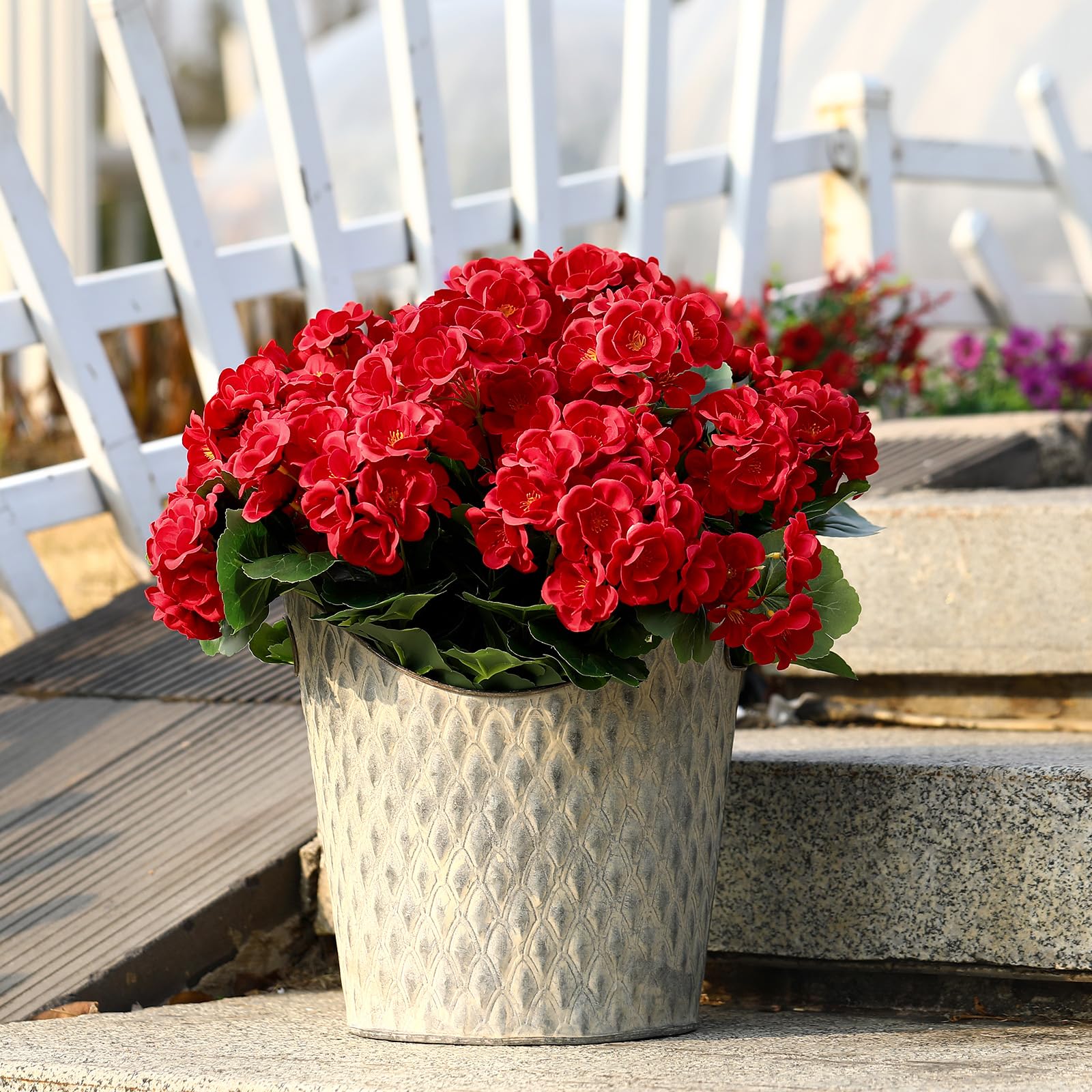 6 Pcs Artificial Geraniums Silk Flowers Red - SHareconn