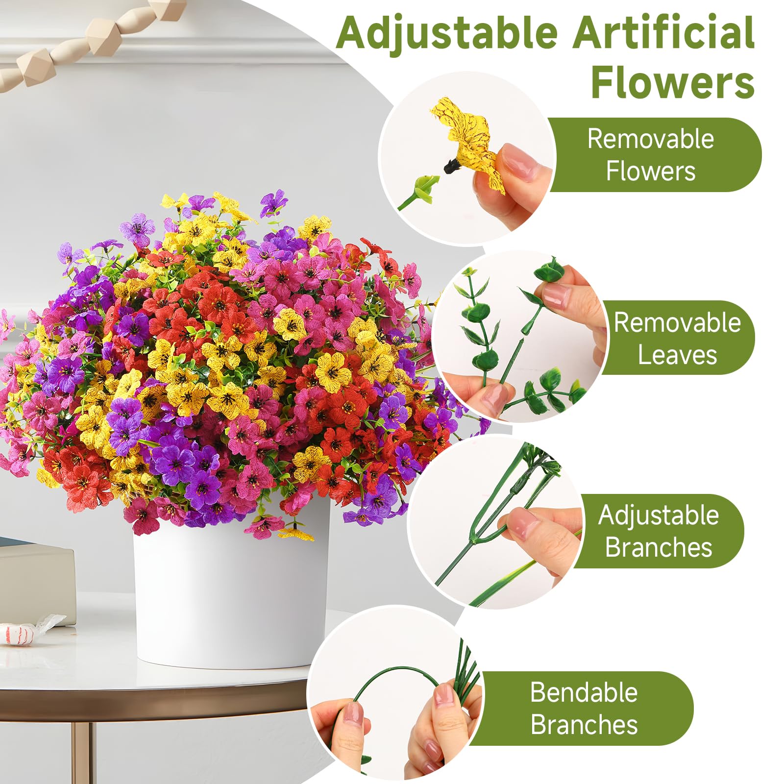 24 Bundles Artificial Faux Flowers Eucalyptus Violets(Mix 4 Colors) - SHareconn