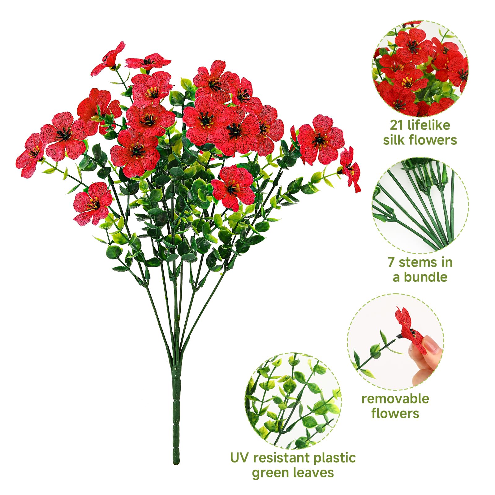 24 Bundles Artificial Faux UV Resistant Eucalyptus Violets Flowers(Mix 4 Colors) - SHareconn