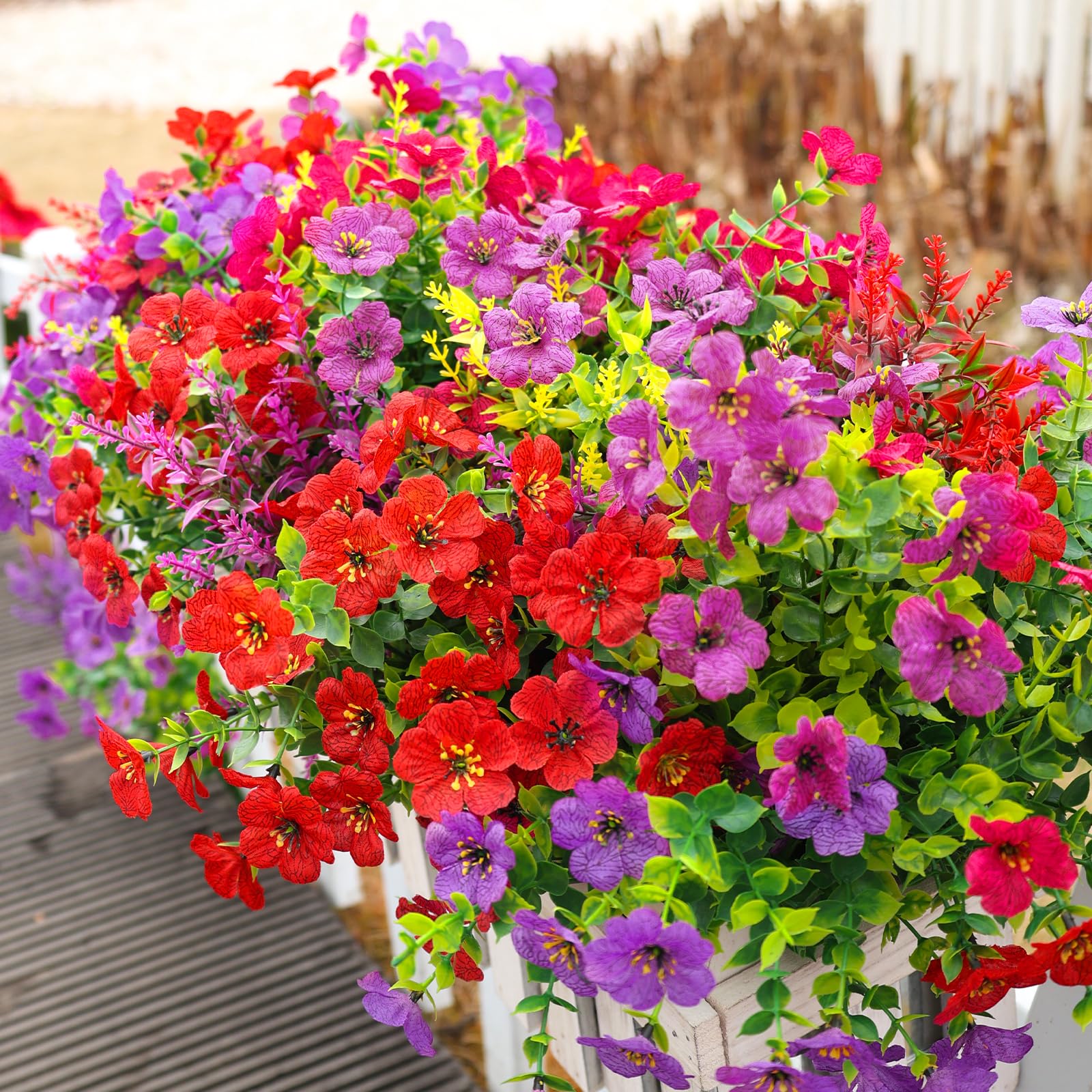 24 Bundles Artificial Faux UV Resistant Eucalyptus Violets Flowers(Mix 4 Colors) - SHareconn