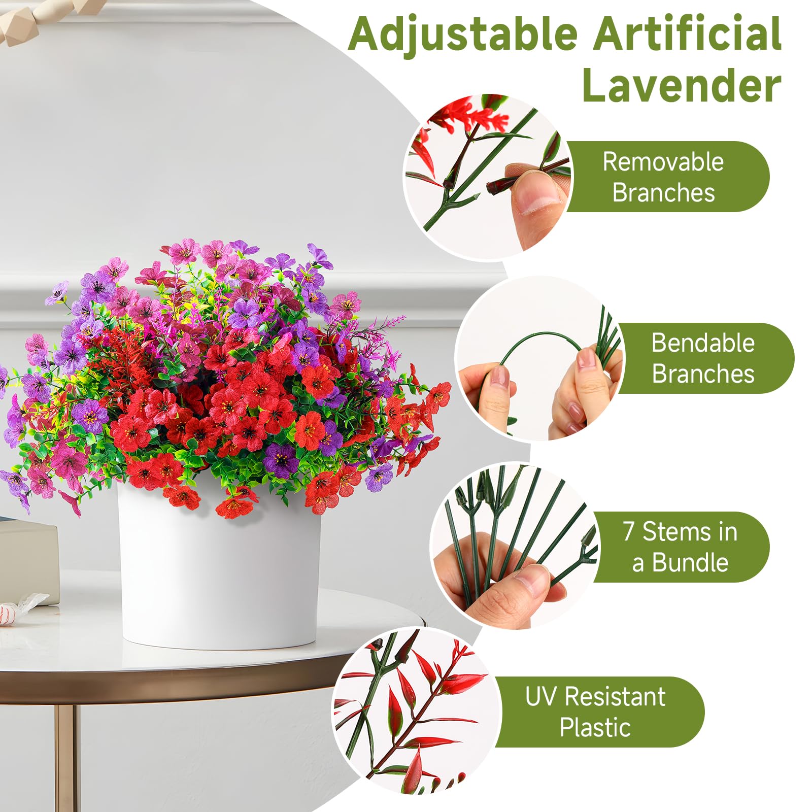 24 Bundles Artificial Faux UV Resistant Eucalyptus Violets Flowers(Mix 4 Colors) - SHareconn