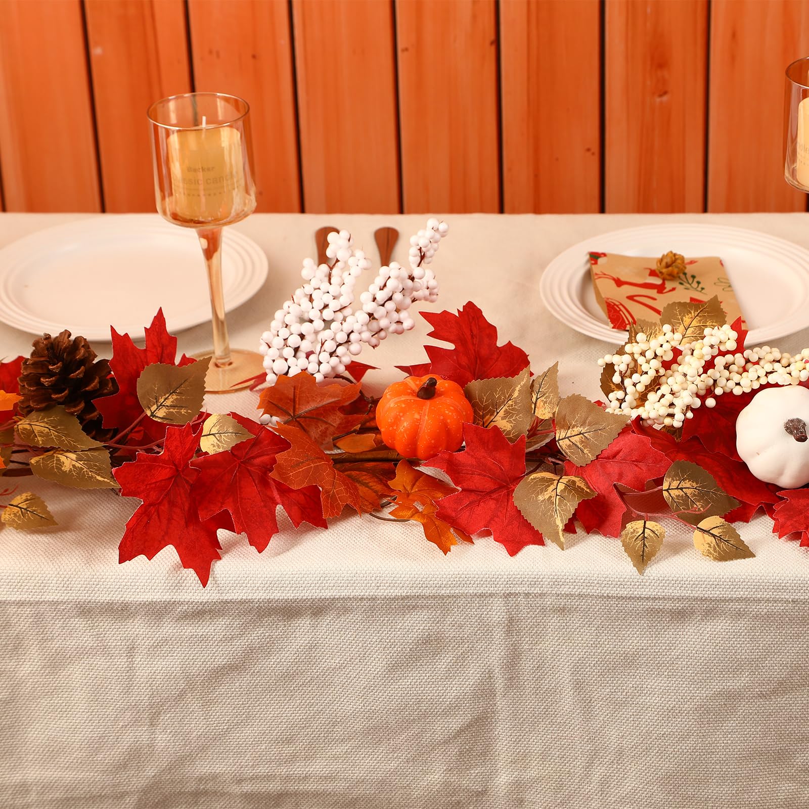 6FT Fall Garland Decor Red Pumpkin & Maple Leaves Garland (Harvest Red) - SHareconn