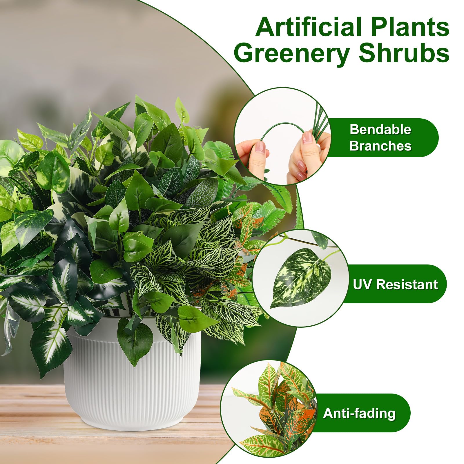14 Bundles Artificial Plants UV Resistant Fake Ferns Greenery Stems Shrubs Faux Bushes Leaves - SHareconn