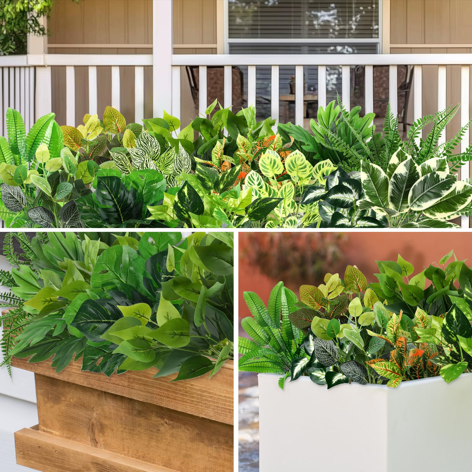 14 Bundles Artificial Plants UV Resistant Fake Ferns Greenery Stems Shrubs Faux Bushes Leaves - SHareconn