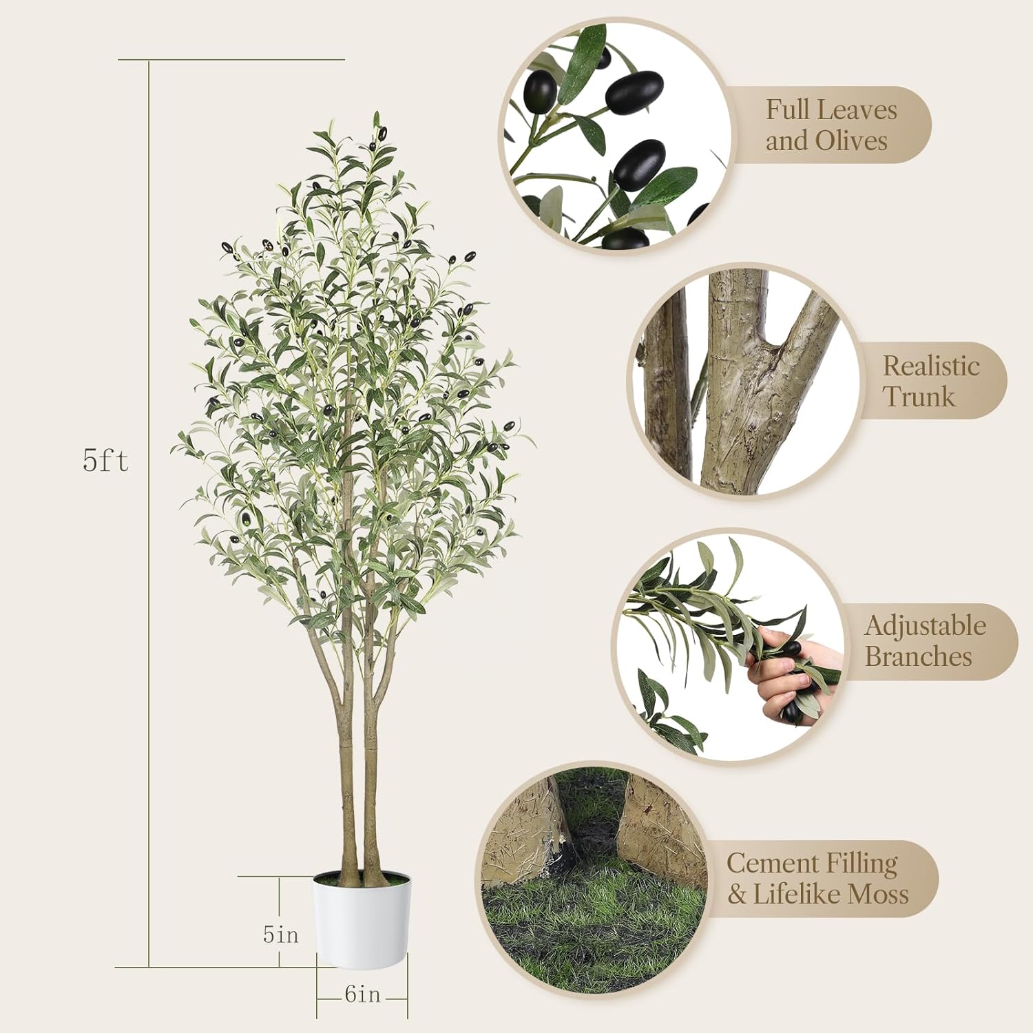 Artificial Olive Tree Faux Silk Plan Lifelike Fruits,4-6 FT - SHareconn
