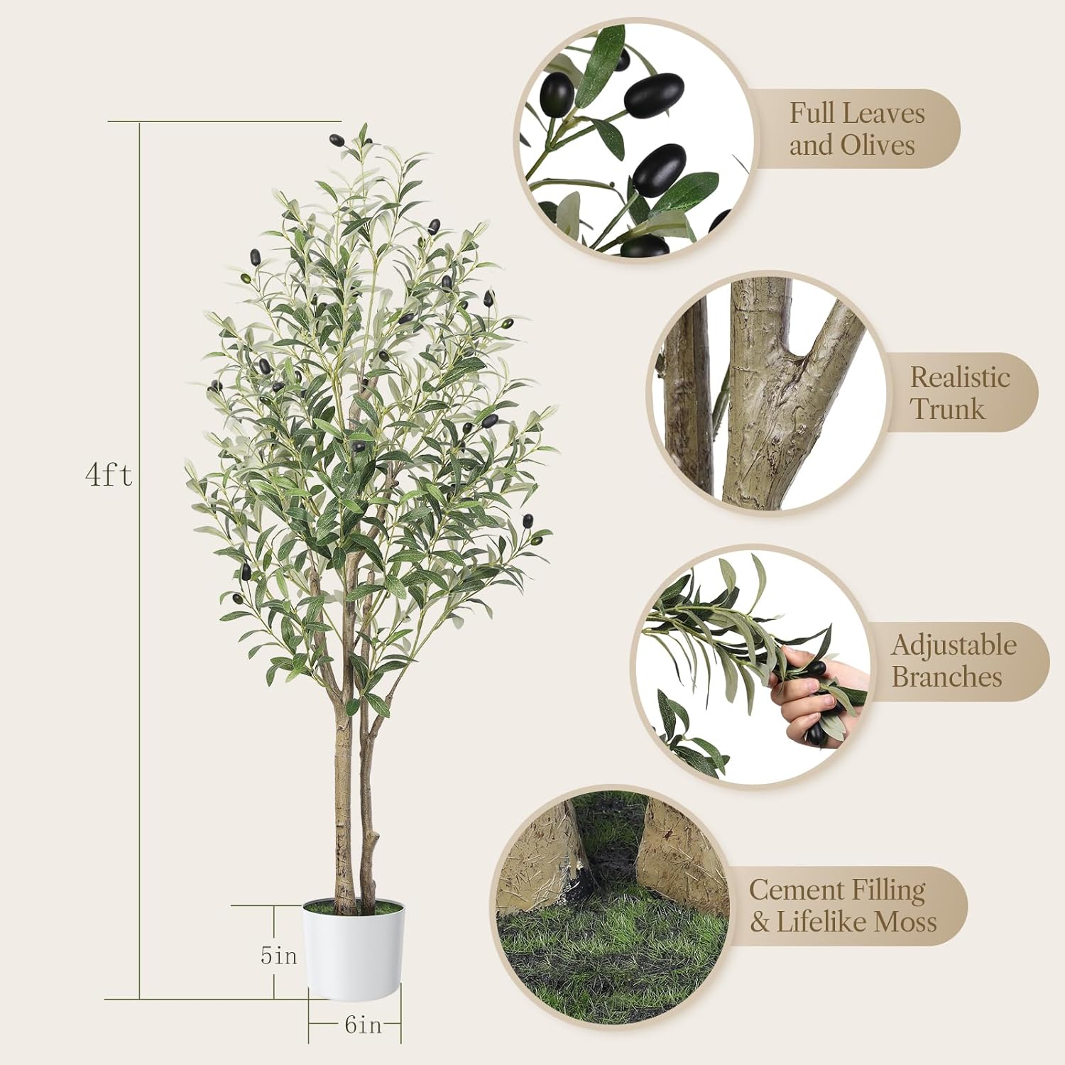 Artificial Olive Tree Faux Silk Plan Lifelike Fruits,4-6 FT - SHareconn