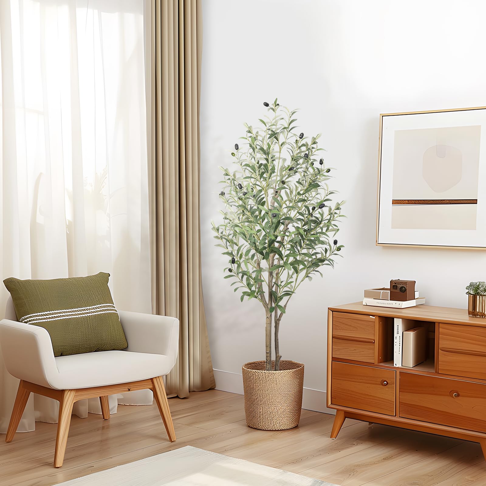 4FT(36" in) Artificial Olive Tree Indoor Fake Olive Tree with Natural Wood Trunk & Lifelike Fruits - SHareconn