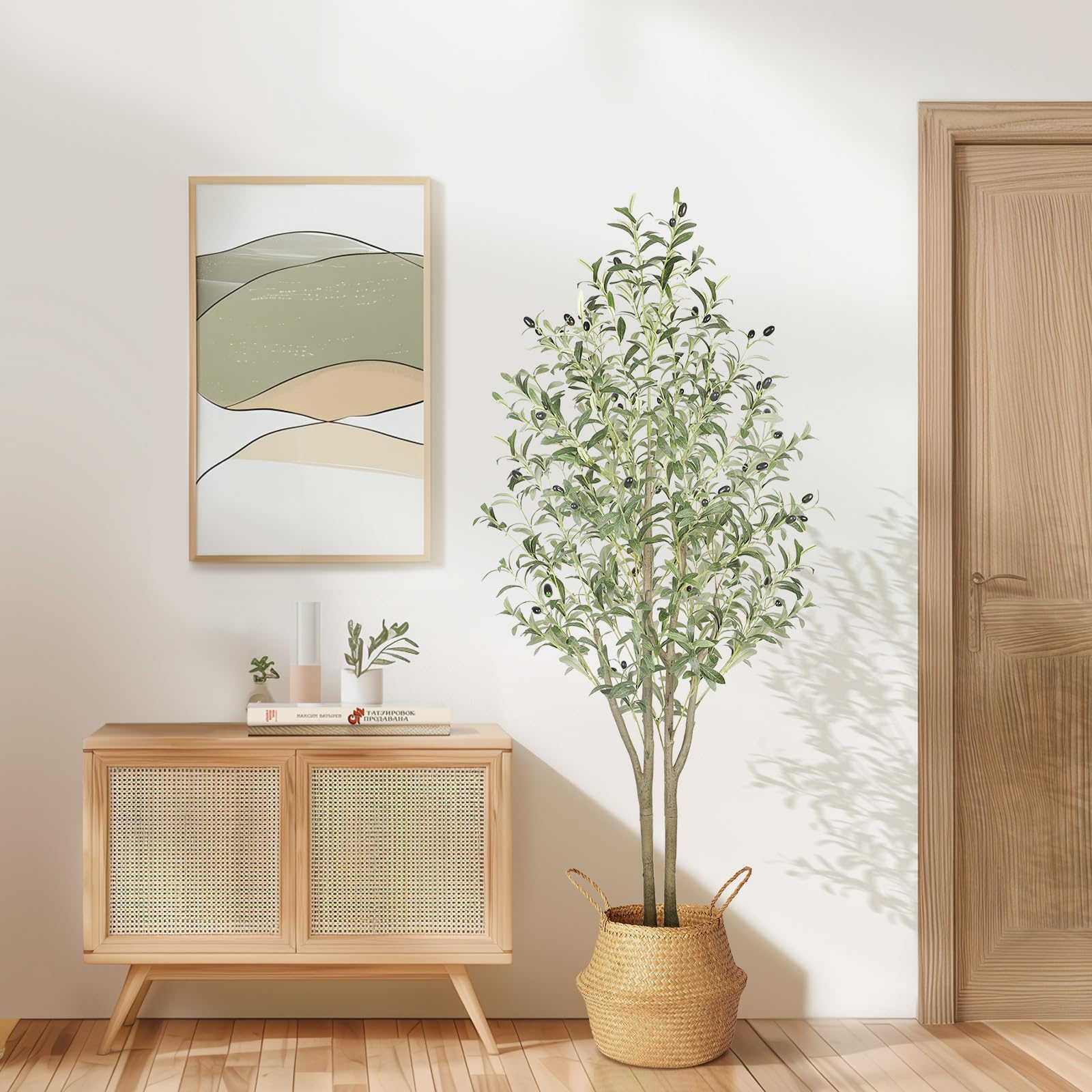 5 FT Artificial Olive Trees, Faux Olive Tree Indoor with Natural Wood Trunk & Lifelike Fruits - SHareconn