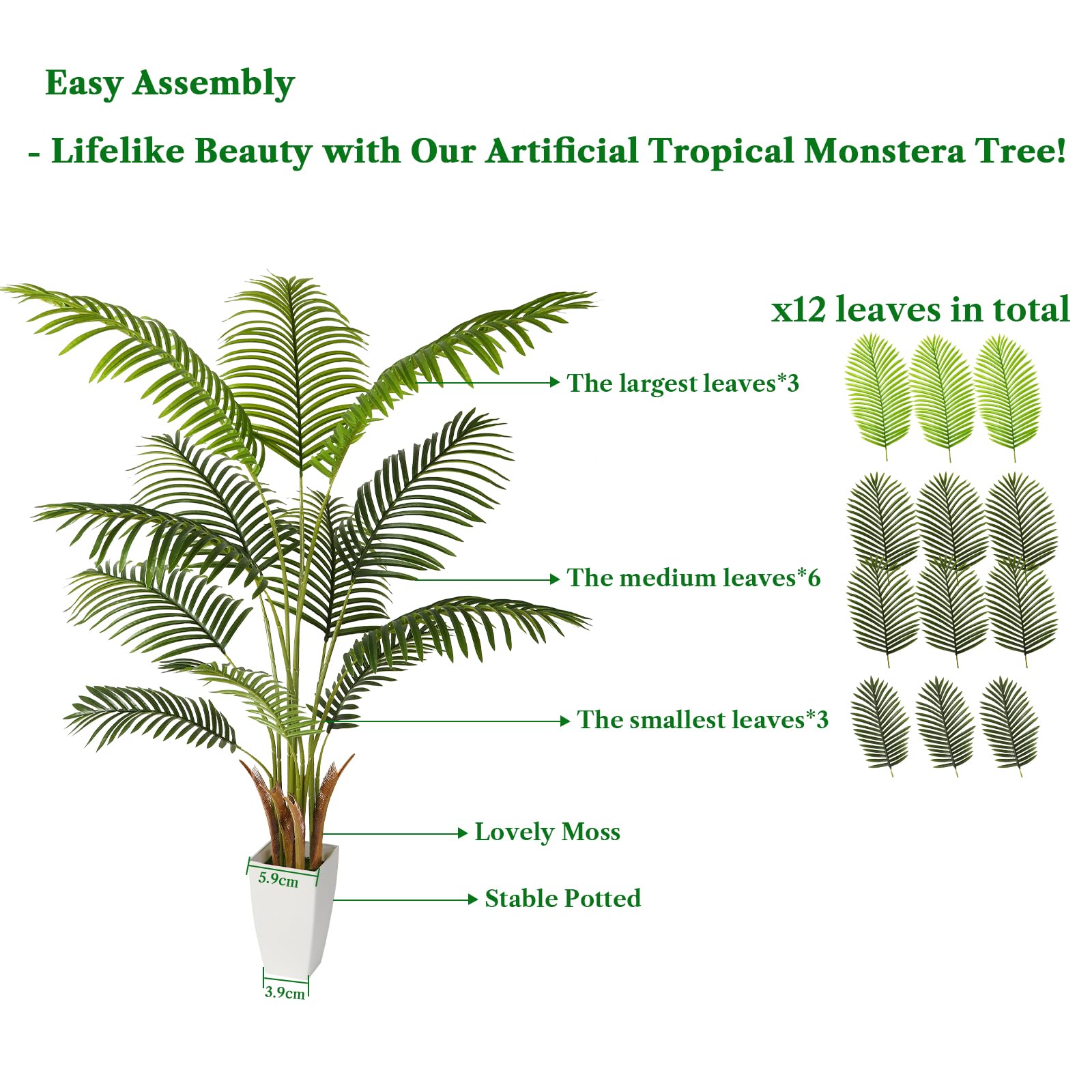 5ft Artificial Palm Tree with White Planter - SHareconn