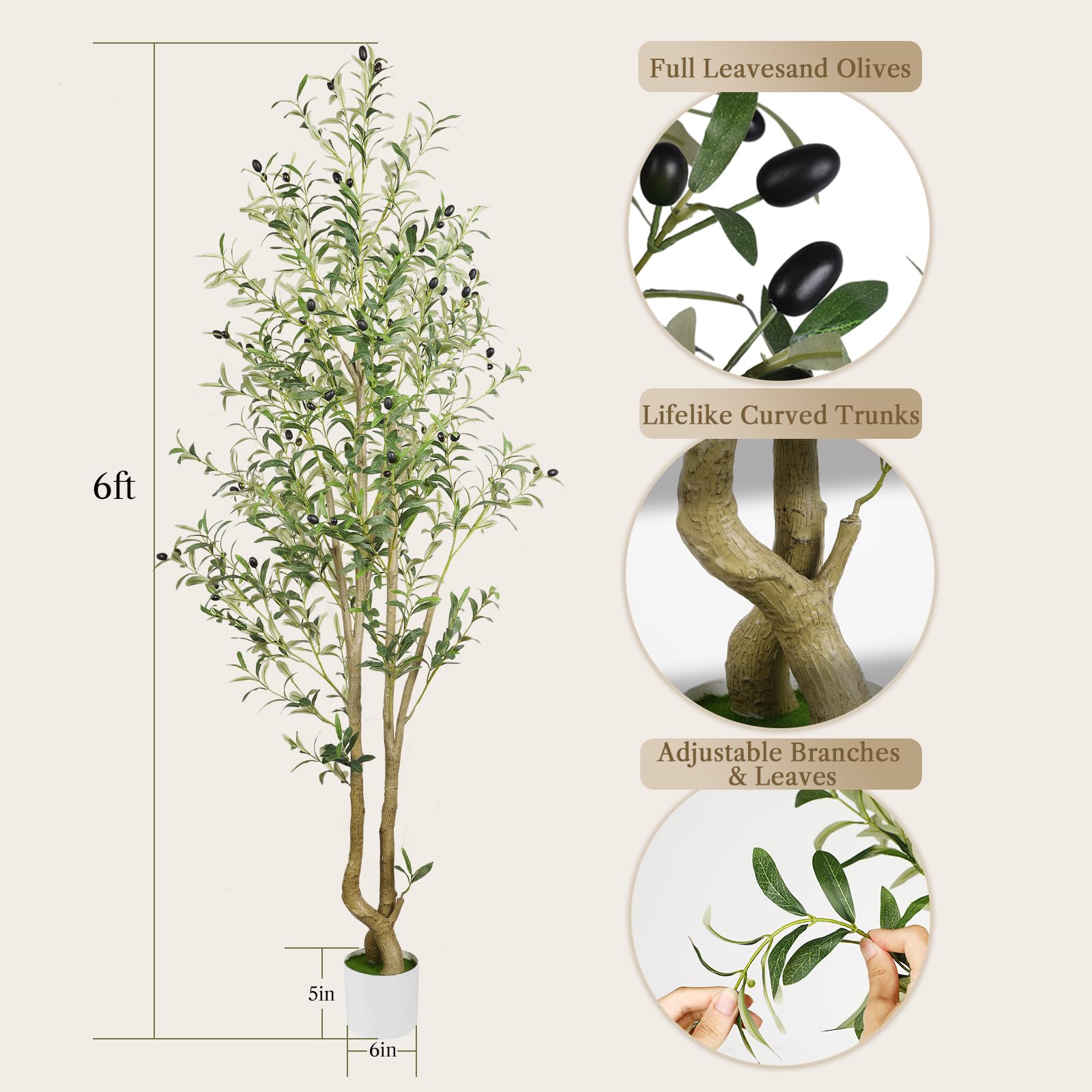 6ft Artificial Olive Tree Lifelike Faux Silk Plant - SHareconn