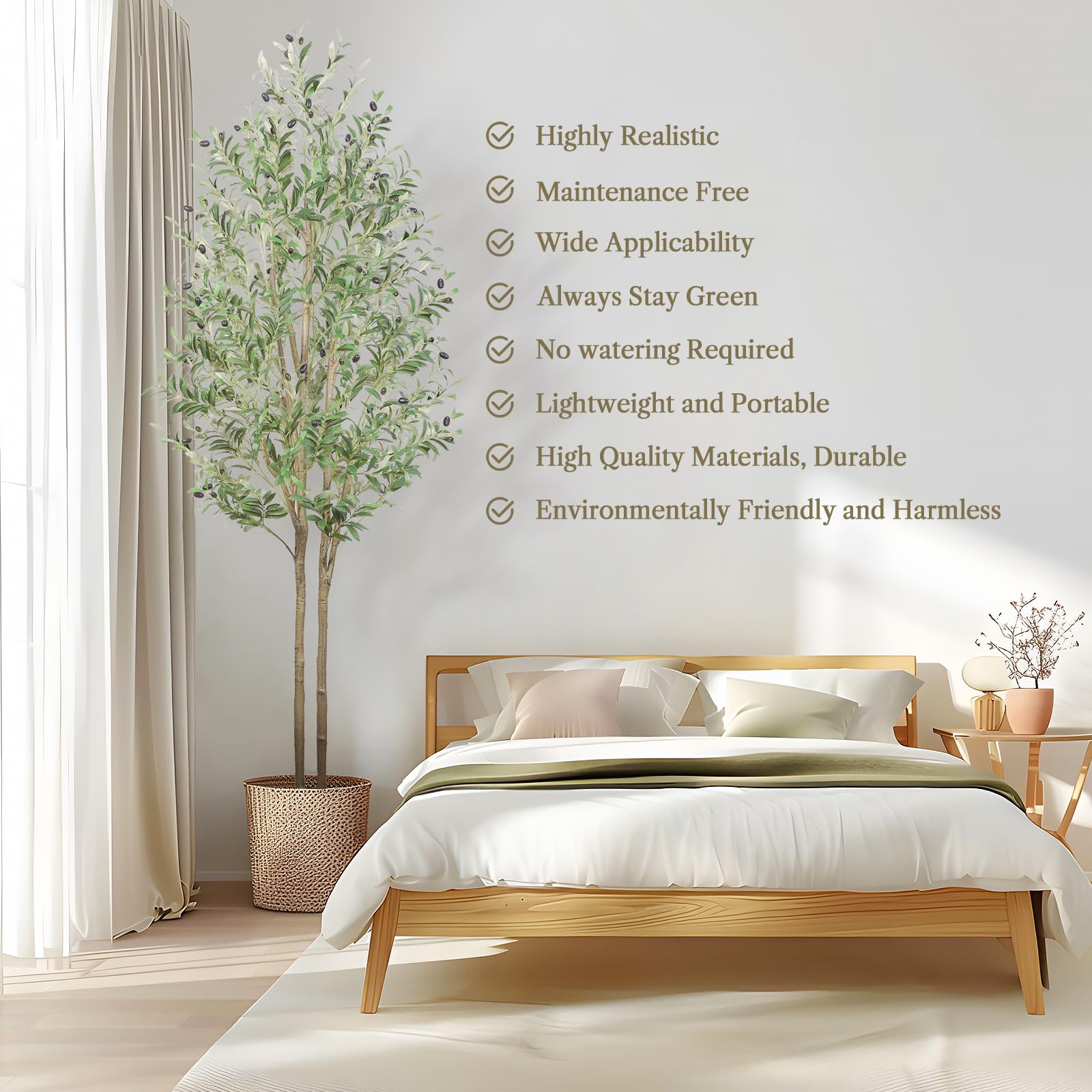 7FT Artificial Olive Tree Tall Faux Silk Plant with Natural Wood Trunk & Lifelike Fruits - SHareconn