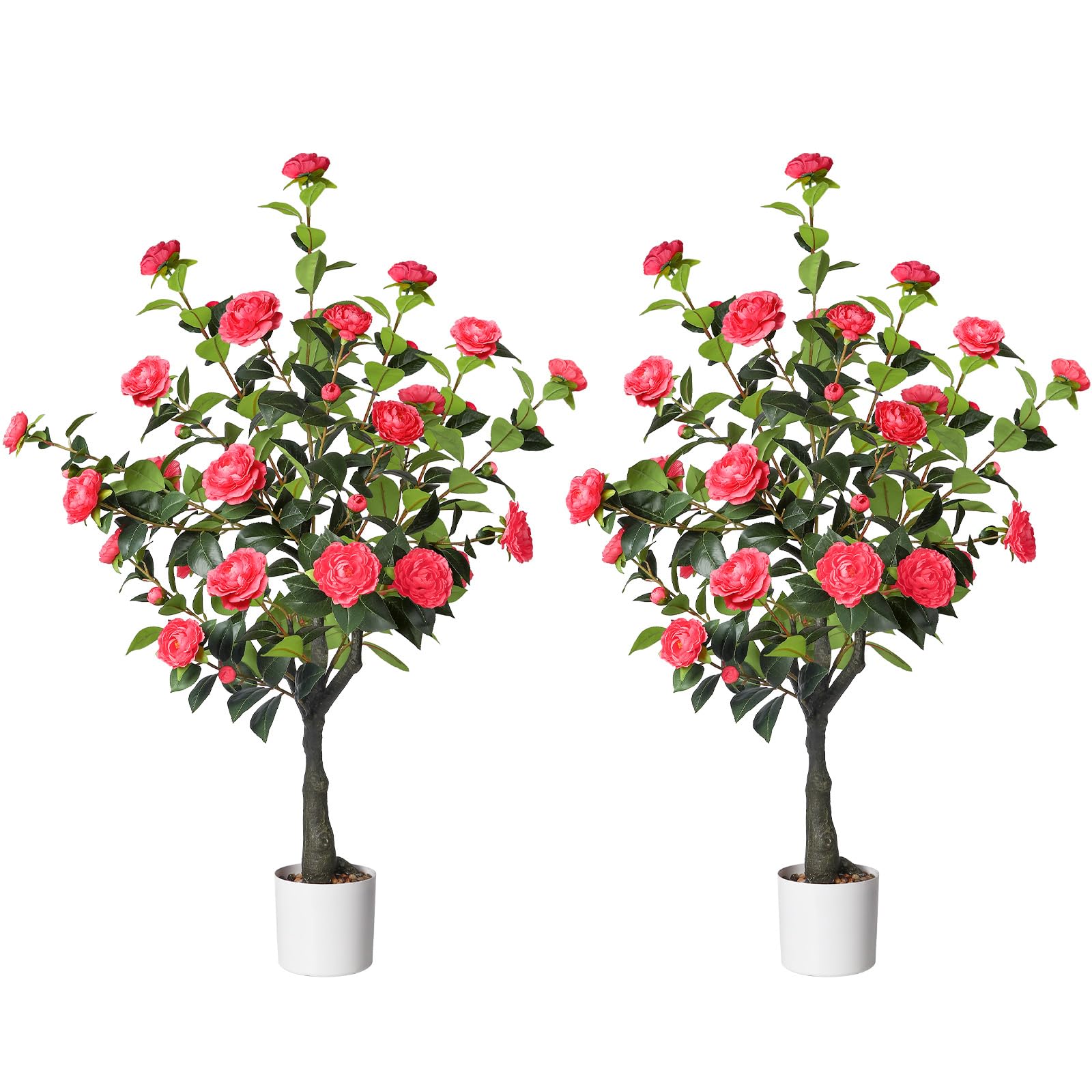 4FT Artificial Camellia Tree with 40 Pink Blooming Flowers Pink 2 Pack - SHareconn