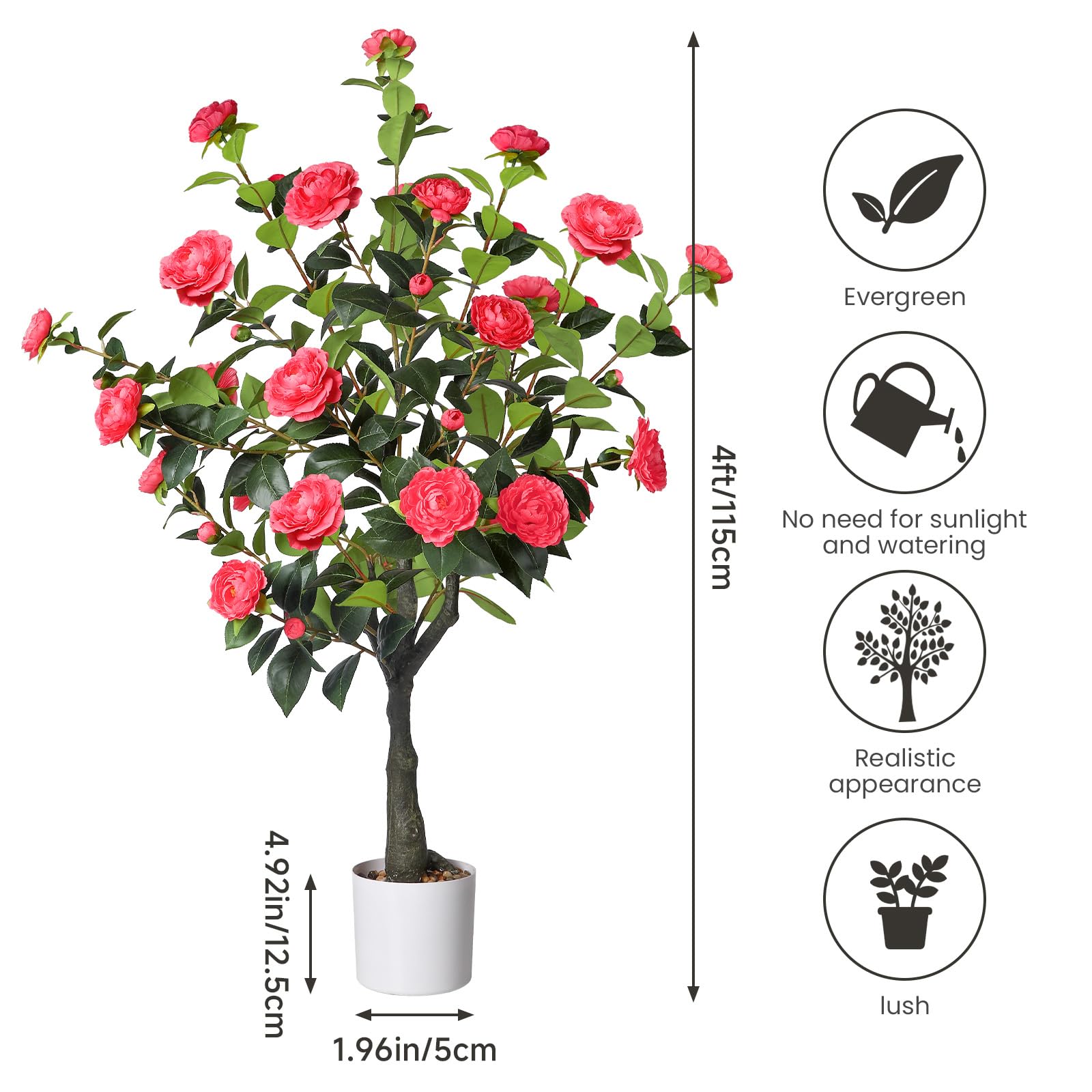 4FT Artificial Camellia Tree with 40 Pink Blooming Flowers Pink 2 Pack - SHareconn