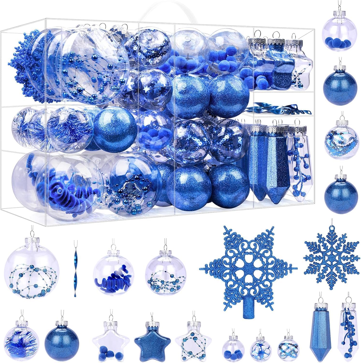 86pcs Blue Shatterproof Plastic Clear Christmas Balls Ornaments Set - SHareconn