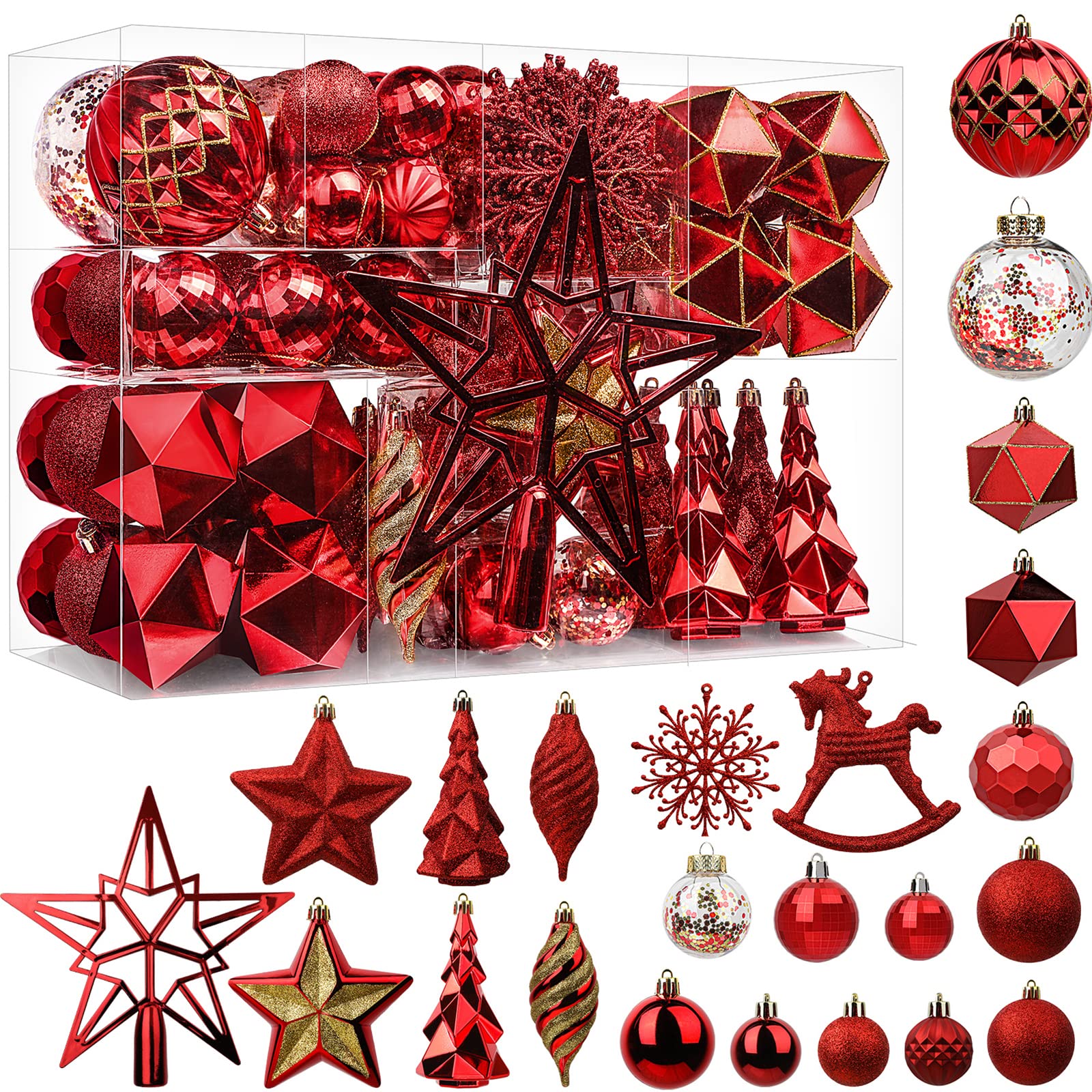 100pcs Red Christmas Tree Decorations Ornaments Set - SHareconn