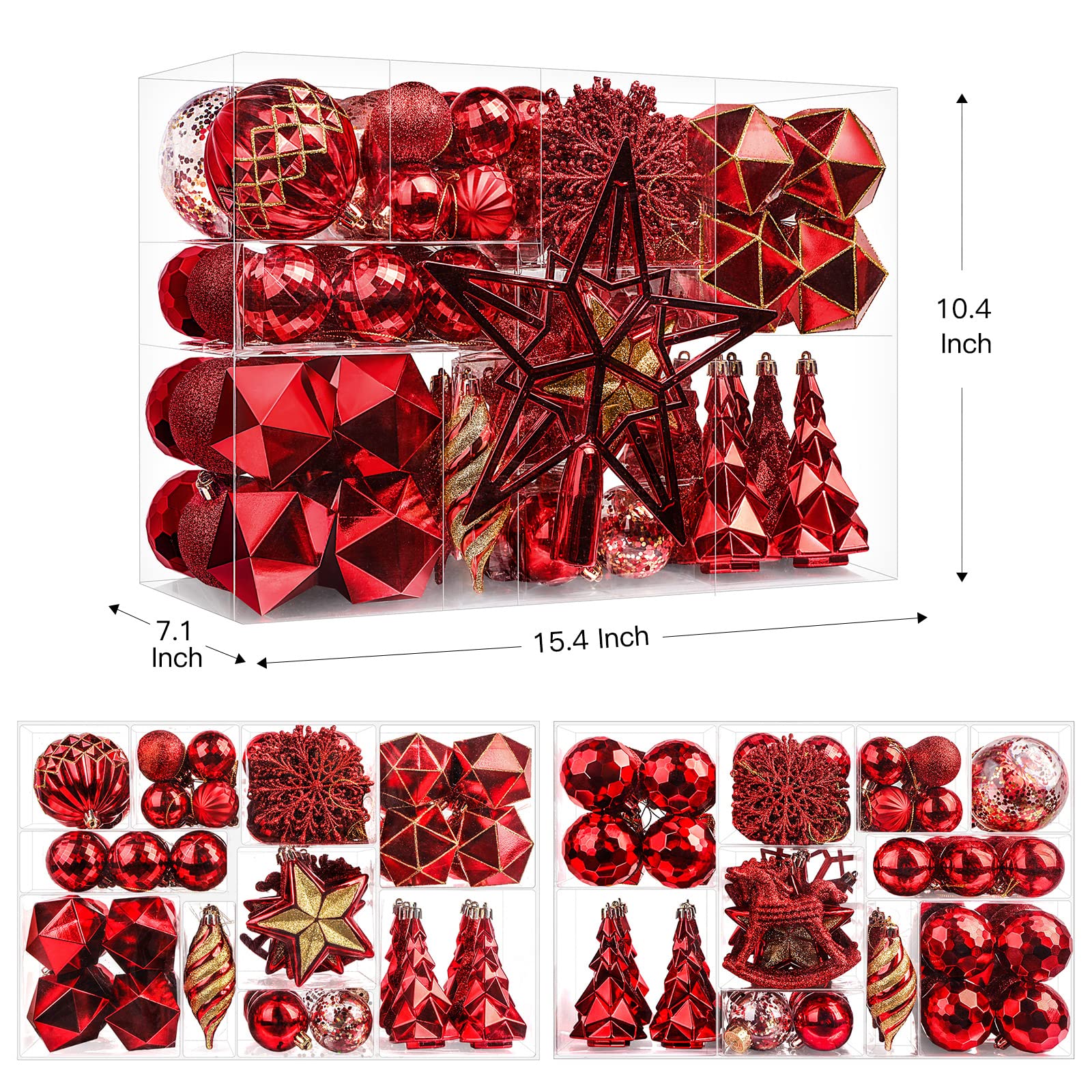 100pcs Red Christmas Tree Decorations Ornaments Set - SHareconn