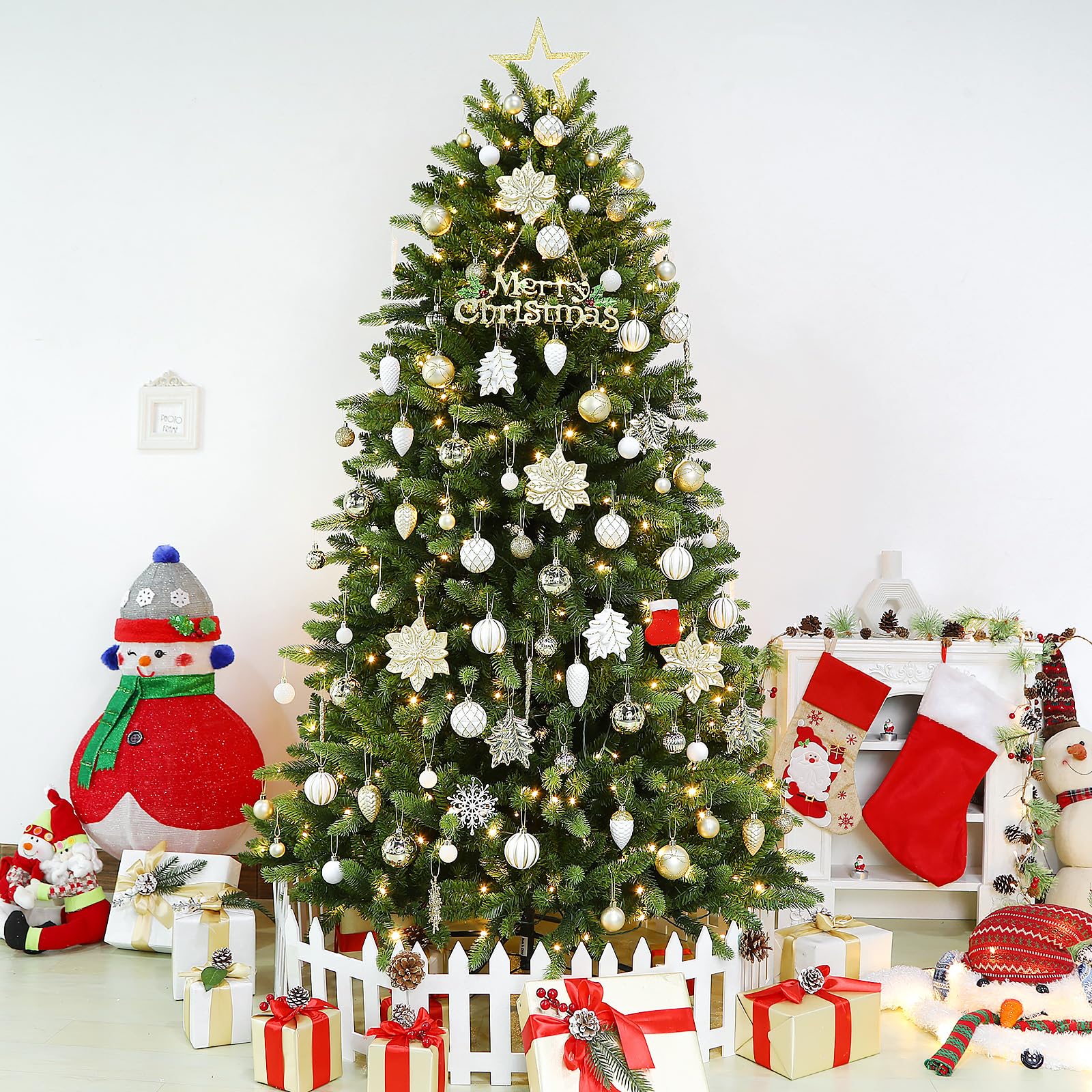 106PCS Gold &White Christmas Balls Ornaments Set with Hanging Hooks - SHareconn
