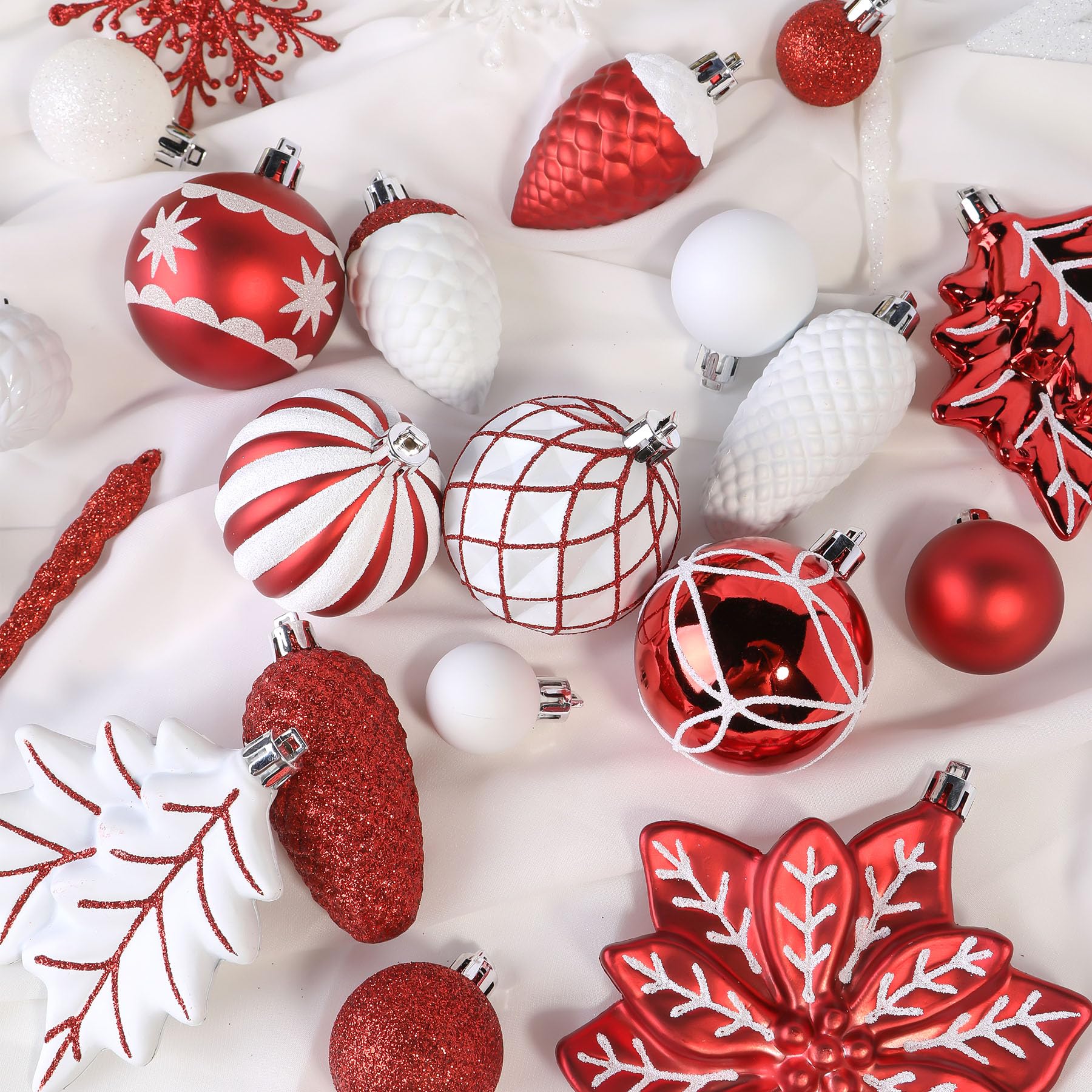 106PCS Red & White Christmas Balls Ornaments Set with Hanging Hooks - SHareconn