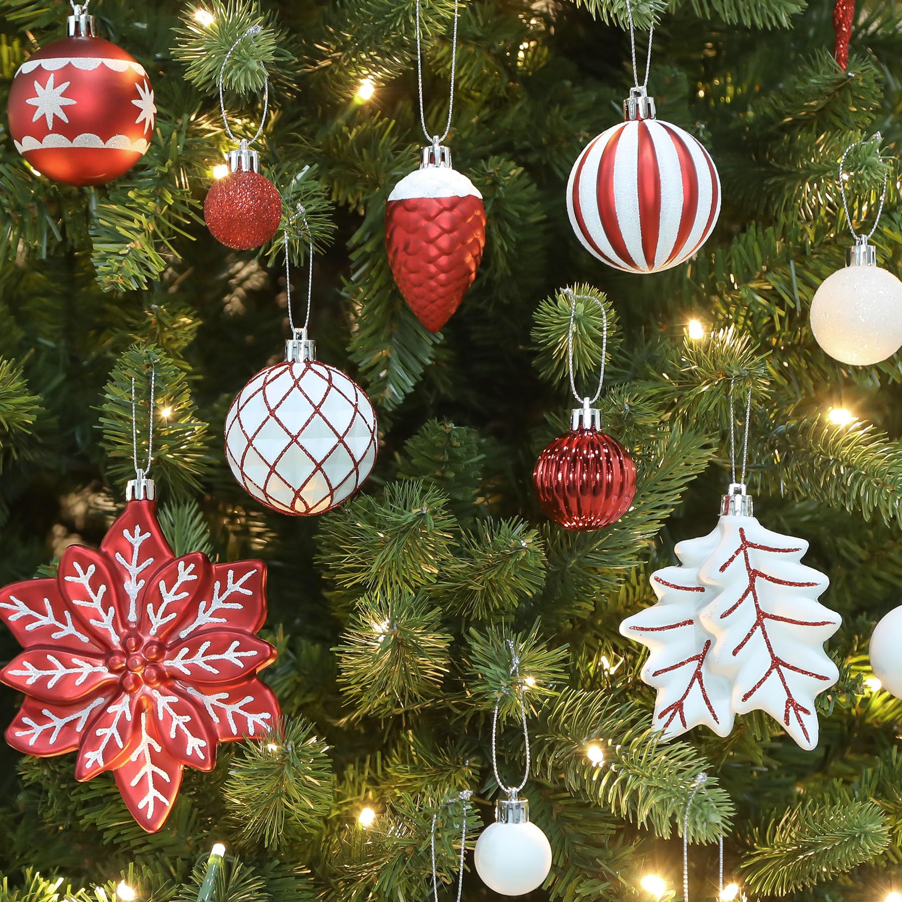 106PCS Red & White Christmas Balls Ornaments Set with Hanging Hooks - SHareconn