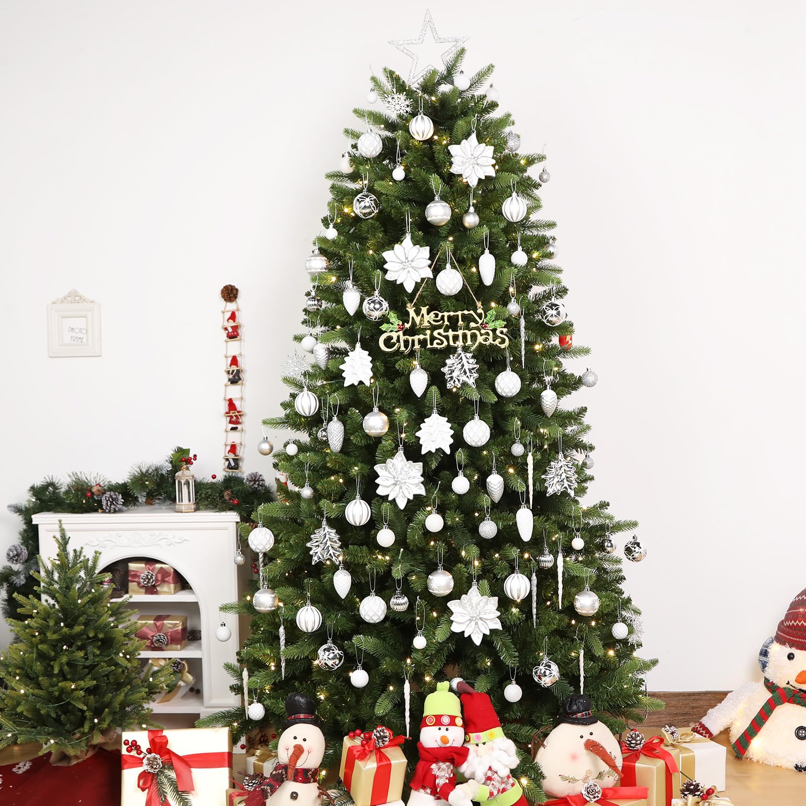106pcs White &Silver Christmas Balls Ornaments Set with Hooks - SHareconn