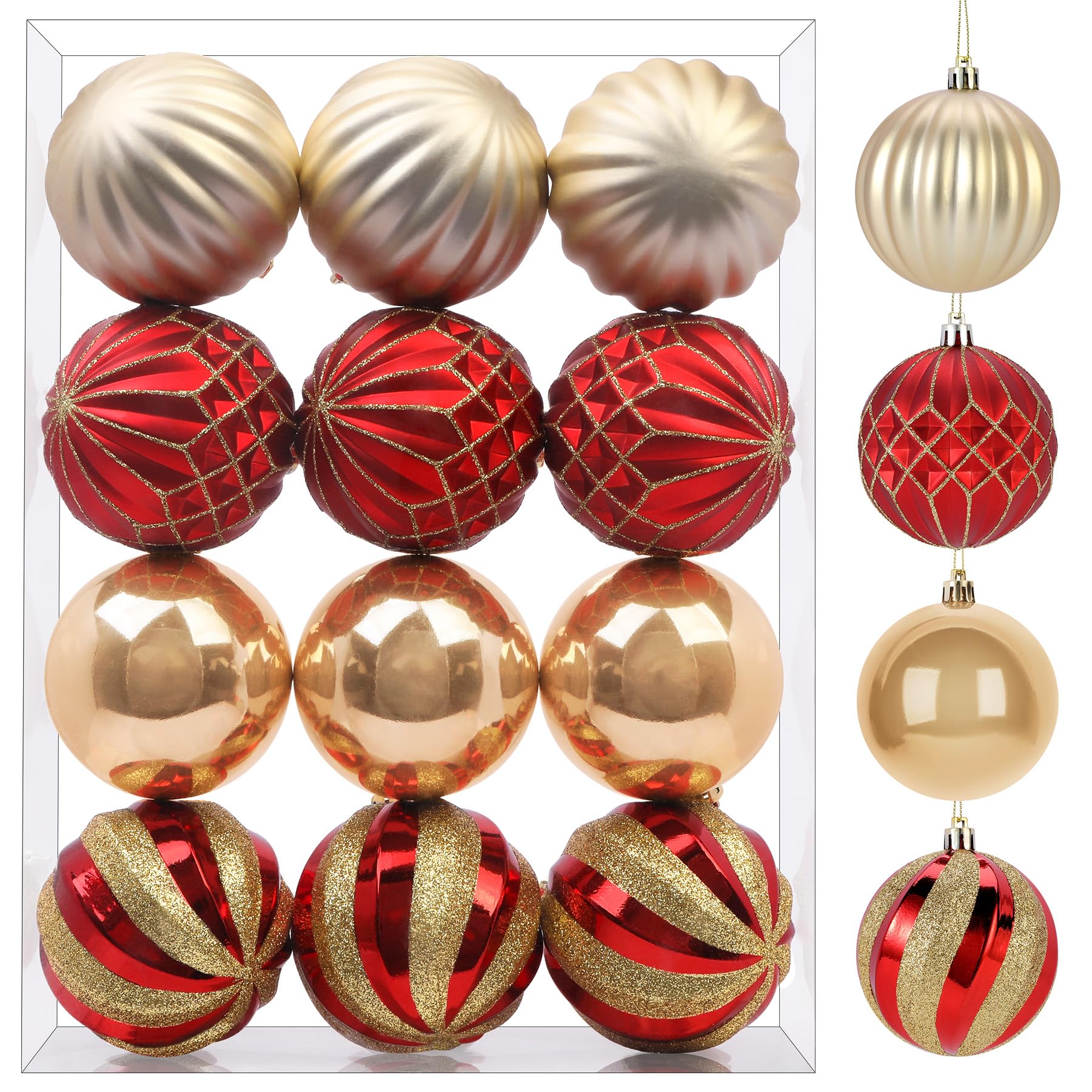 12ct 3.15 Inch Red & Gold Christmas Tree Balls Ornaments - SHareconn