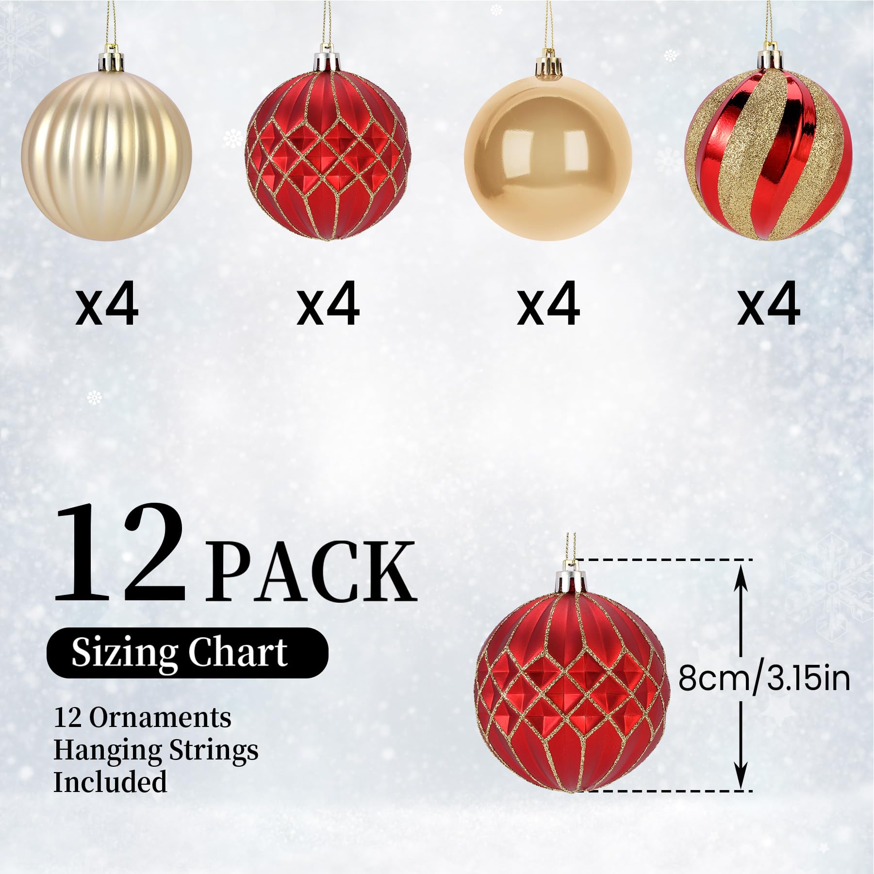 12ct 3.15 Inch Red & Gold Christmas Tree Balls Ornaments - SHareconn