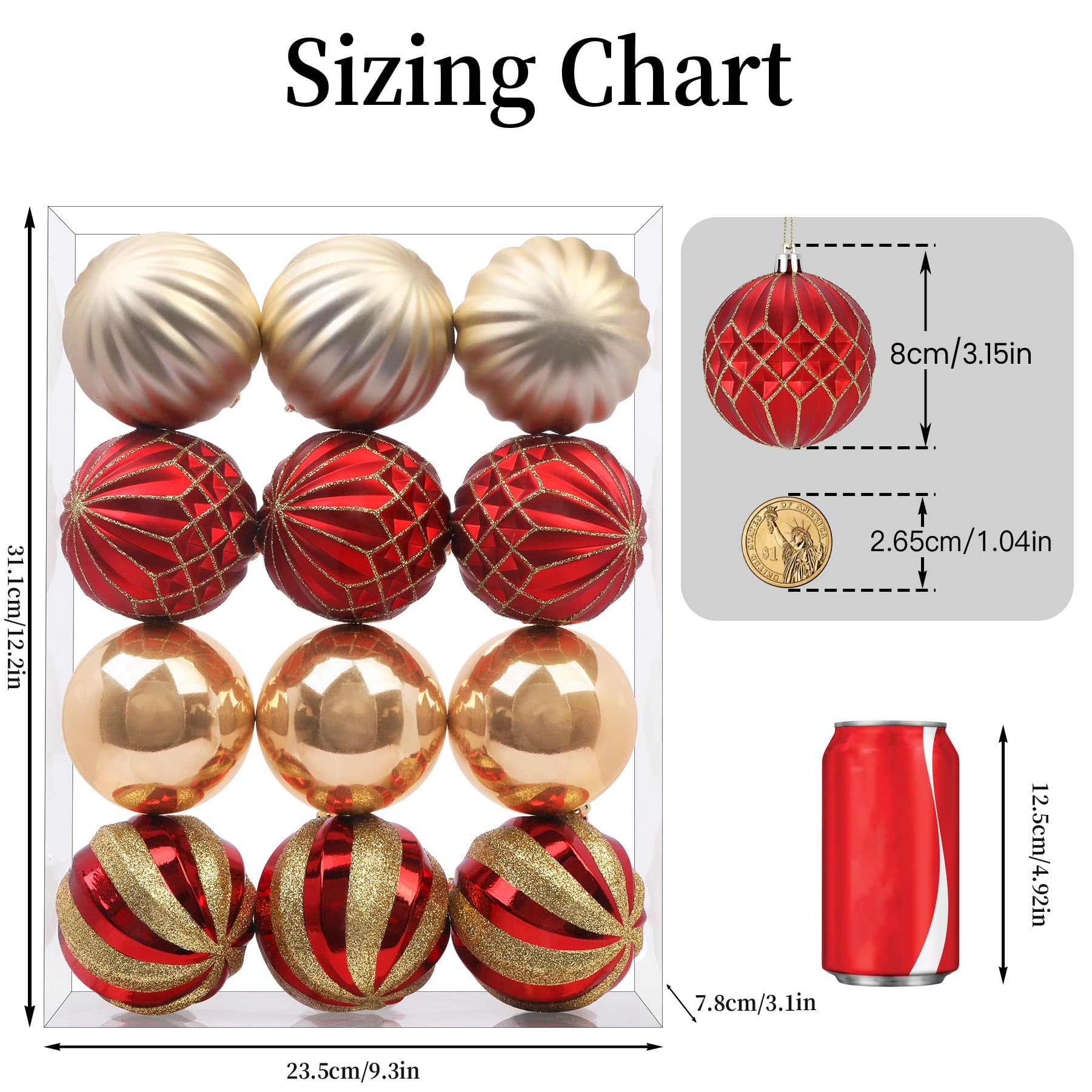 12ct 3.15 Inch Red & Gold Christmas Tree Balls Ornaments - SHareconn